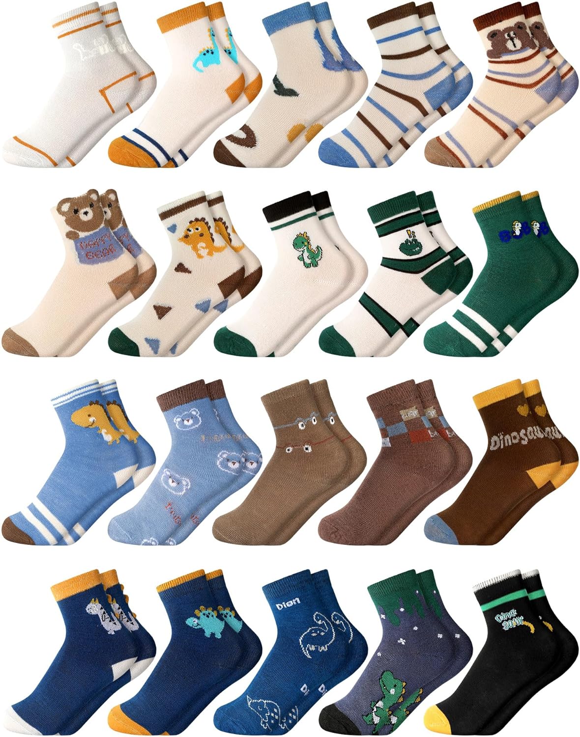20/40 Pairs Cartoon Socks for Boys Toddler Car Dinosaur Patterned Sport Round Neck Boys Dress Socks