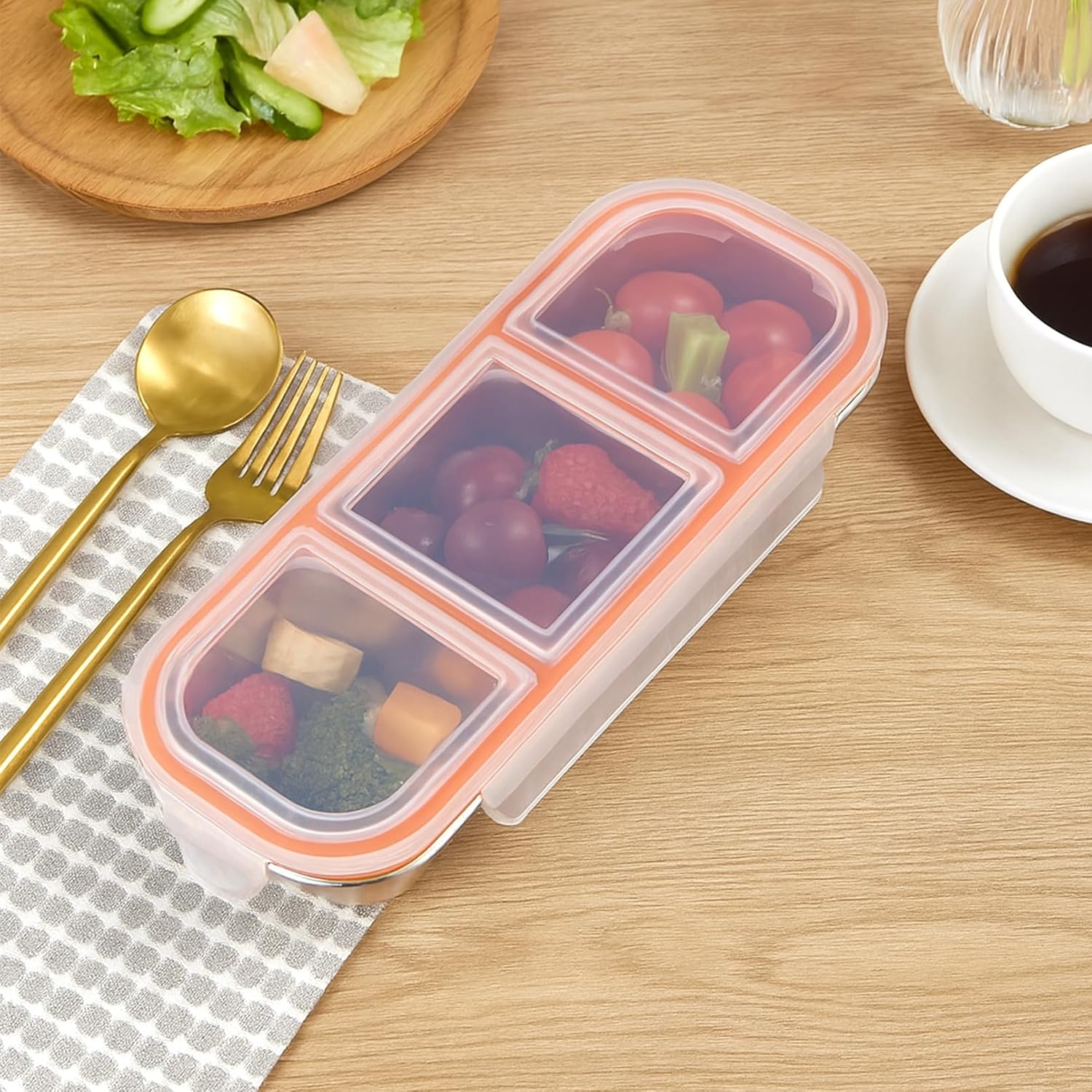 3 Pack Stainless Steel Snack Containers with Lids, 3 Compartment Food Storage Containers, Stackable Metal Divided Snack Box for Salads Picnic, Reusable Bento Lunch Box for Home Work Travel - Image 7