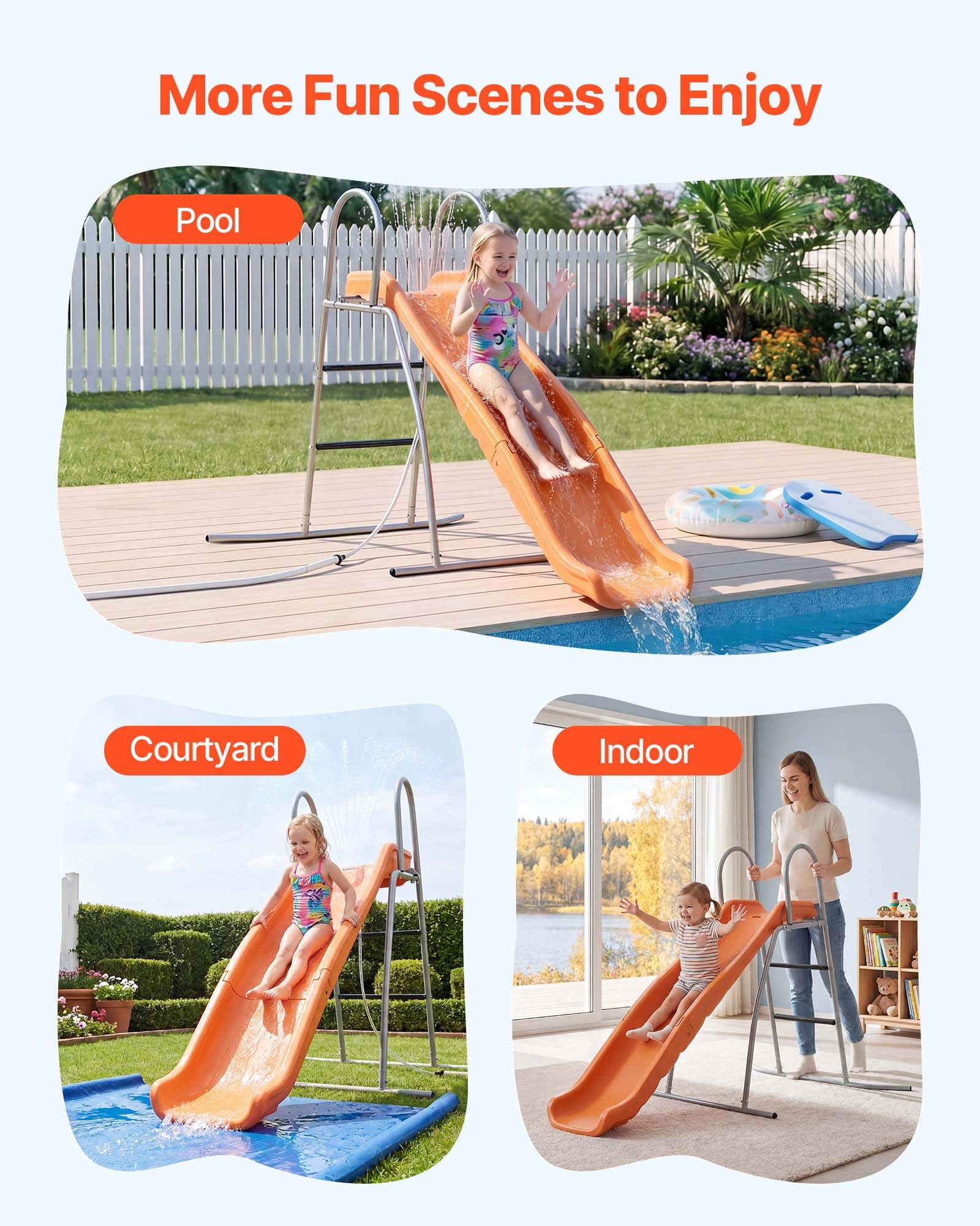 VEVOR Wasserrutsche Freistehend 165 cm Gartenrutsche für Kinder, Poolrutsche mit Integriertem, Verstellbarem Sprinkler, Kletterleiter und Bodenschutzmatte, Kinderrutsche aus Metall und Kunststoff