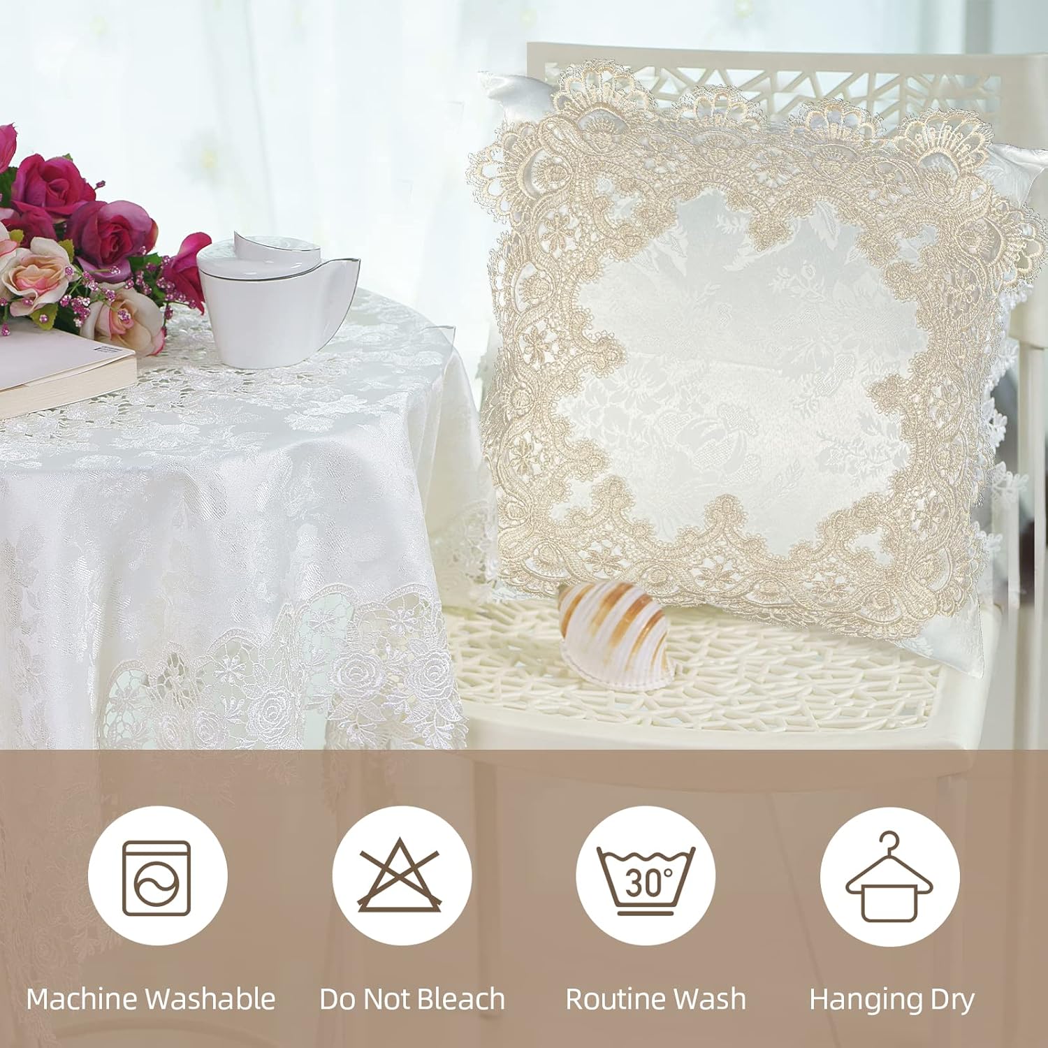 Pillow Covers 18 x 18 Inches Set of 2 Beige Lace Soft Throw Pillow Covers Farmhouse Living Room Decoration Exquisite Embroidery Cushion Covers for Home Bed Couch Sofa