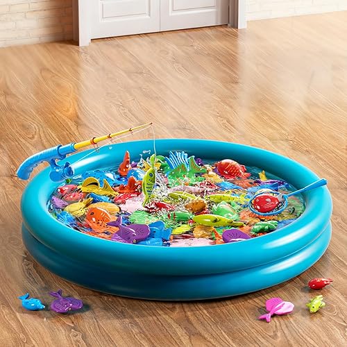 Miniatura 6 de Juegos de juguetes de pesca para piscina, mesa de agua, juguete de bañera con red inflable para barra de piscina, pesca flotante de plástico,