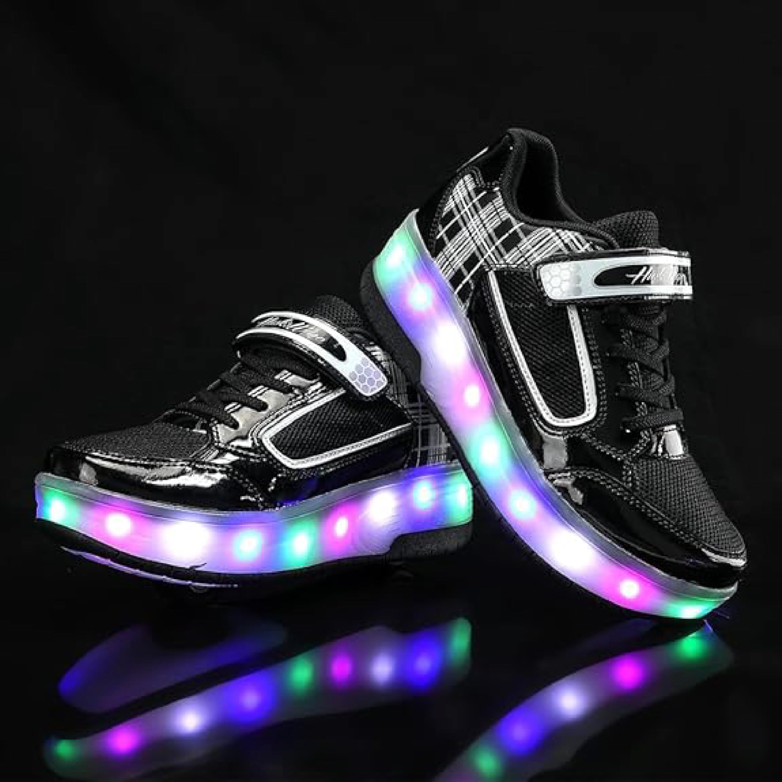 Ragazzi Ragazze Scarpe da Skateboard con 2 Ruote Automatiche, Pattini a rotelle per Bambini con Doppie Ruote, Scarpe da Fitness per Esterno Sneakers, Nero-Rosa, Nero-Bianco, 31-39 EU