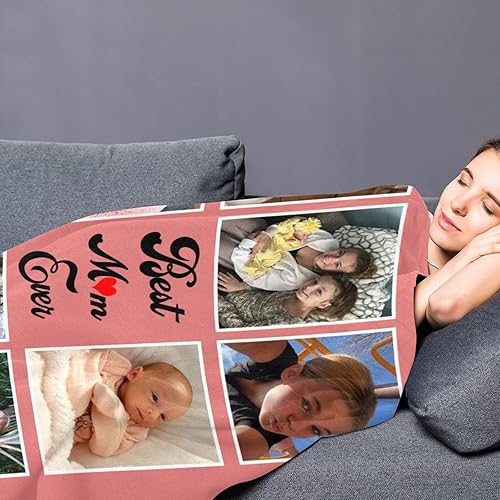 Miniatura 5 de Manta personalizada con texto en inglés Best Mom Ever, regalos de cumpleaños personalizados para mamá de parte de hija e hijo con imágenes, collage