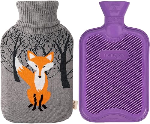 HomeTop Botella de agua caliente de goma clásica prémium con bonita cubierta de punto de zorro