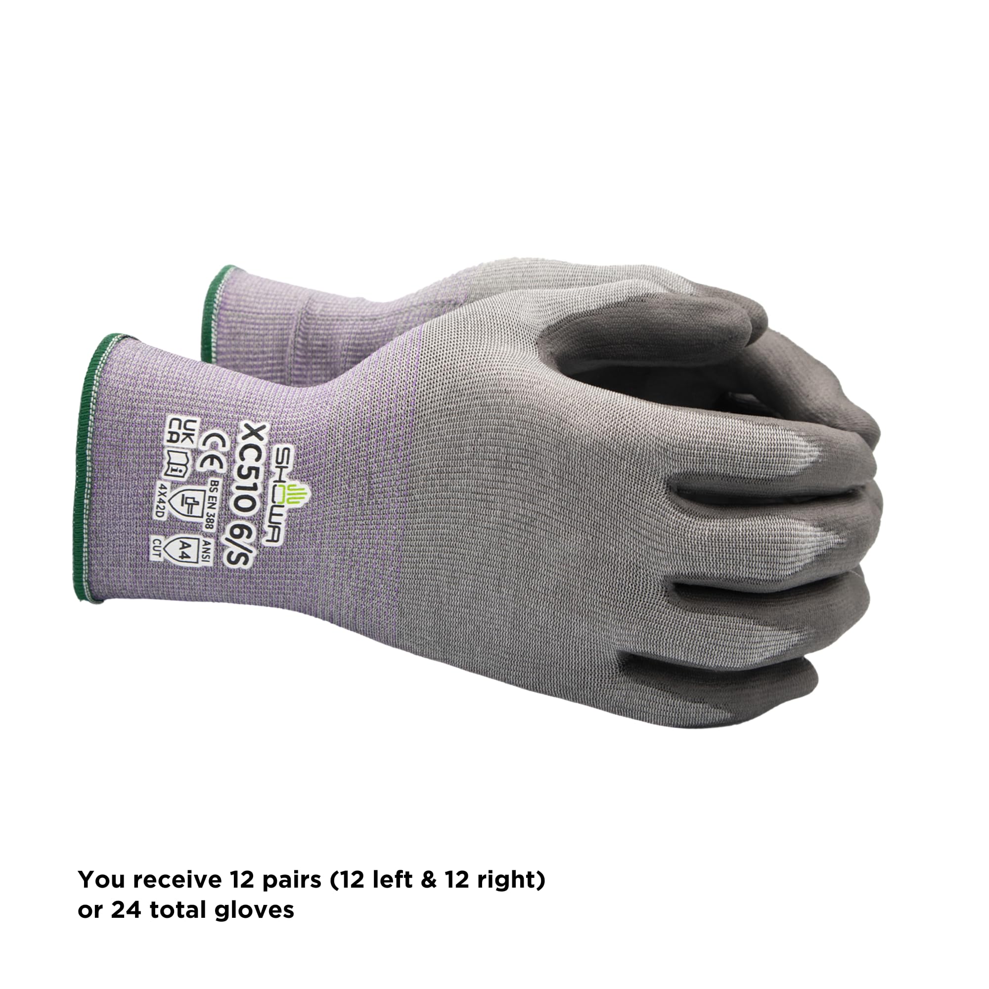 SHOWA XC510, Mechanical and Industrial Protective Gloves, Polyurethane Palm Coating, Cut level D, Grey, 12 Pairs, Size X-large