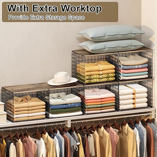 Miniatura 4 de Organizadores de armario y almacenamiento más amplios, apilables, con parte superior de madera, para suéteres, jeans, estantes organizadores de