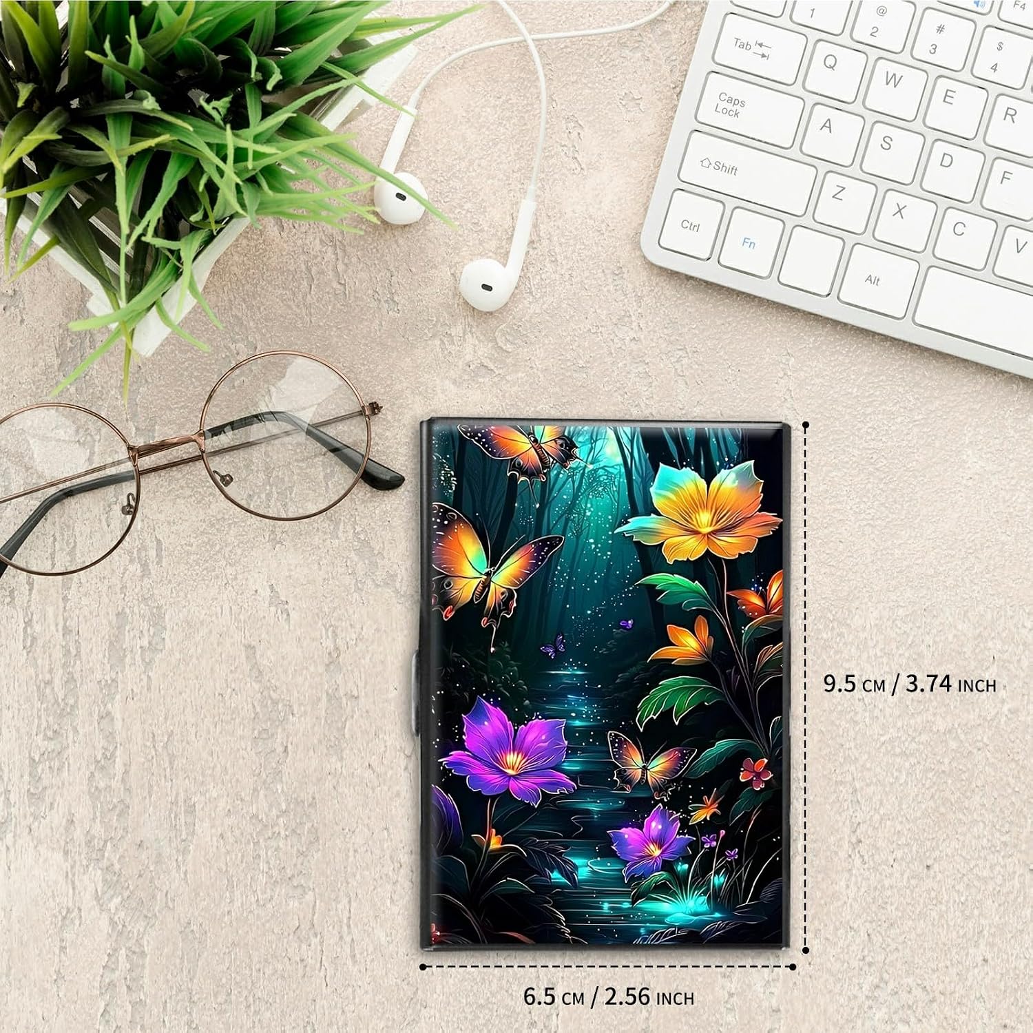 Metal Credit Card Holder, Business Card Holder Metal Rfid Card Holder Wallet for Women Men, Travel, Shopping, Outdoor, Fall Wallet Purse Gift Accessories for Ladies, Forest Butterfly