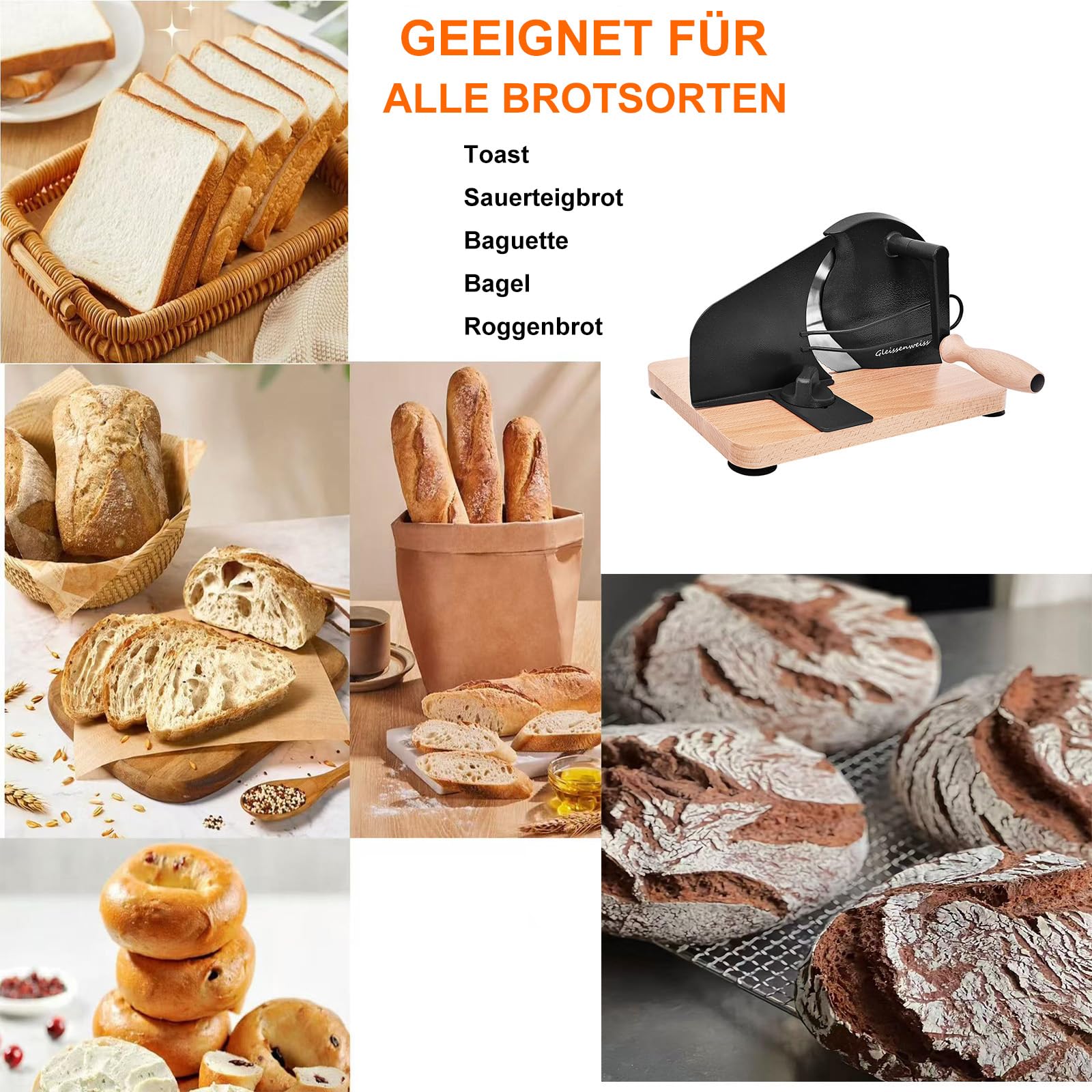 Manuelle Brotschneidemaschine mit Handkurbel, Einstellbare Scheibendicke 0–20 mm, Edelstahl-Wellenschliffklinge, Massivholz-Basis, Für Sauerteigbrot, Selbstgebackenes Brot, Toast & Baguette