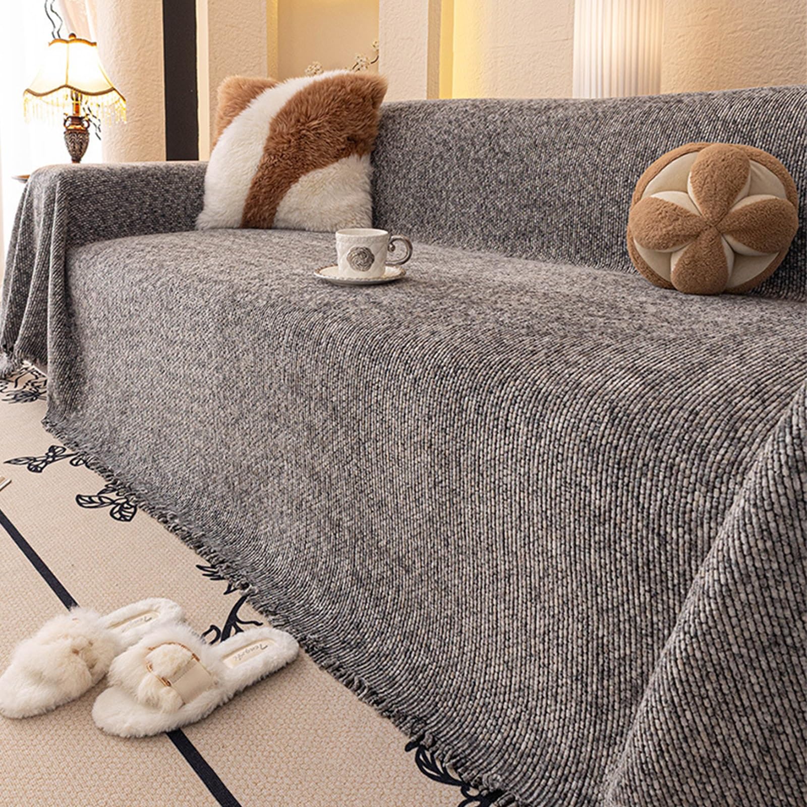 Couverture de canapé lavable anti-poils pour grand futon d'angle en L
