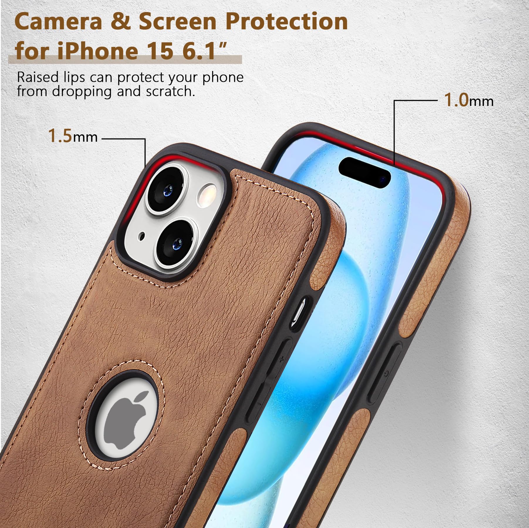 AIOVETEAB Cover Compatibile Con IPhone 15 Pro Max,PU Pelle Premium Custodia Slim Sottile Retrò Business Flessibile Antigraffio Case Posteriore Protettiva Per IPhone 15 Pro Max, Rosso - Foto 2
