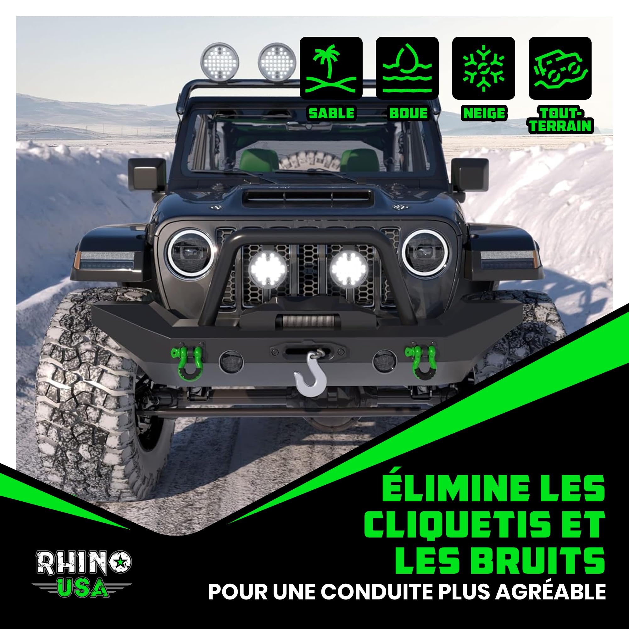 Rhino USA Écrous à D-Ring (2 pièces) Résistance à la Rupture 18,983kg - Manille Montage 1,9cm avec pin 2,2cm - pour Remorquage Utilisation 4X4 avec Sangle Remorquage pour Récupération Véhicule (Vert)