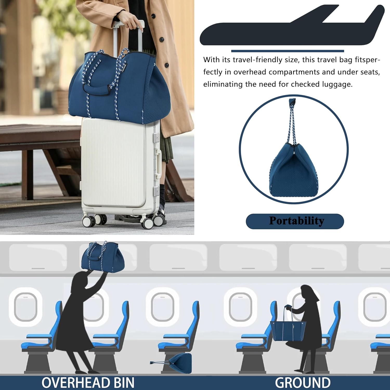 QOGiR Neoprene Multipurpose Beach Bag Tote with Inner Zipper Pocket … … … … - Image 7