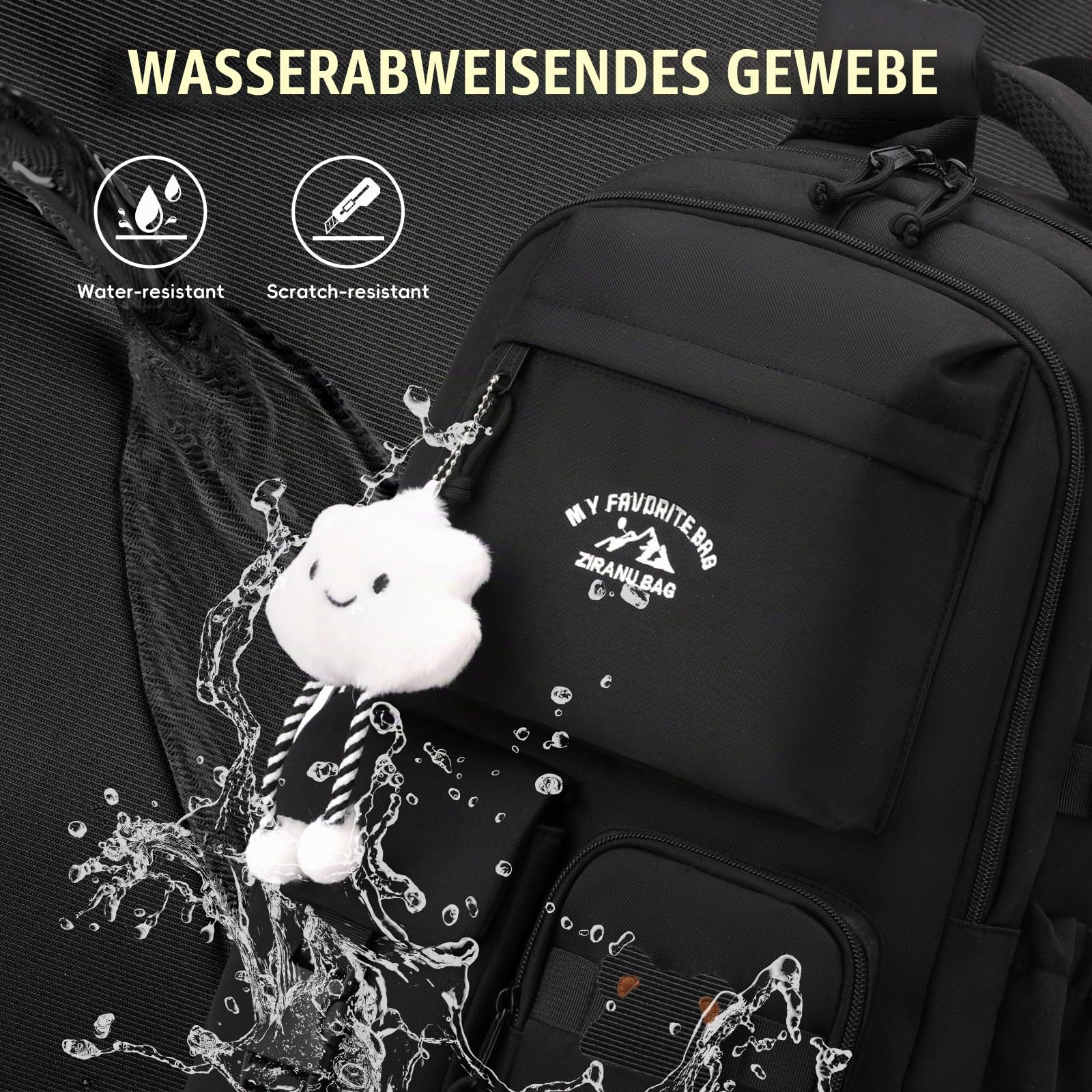 Amythe Schulrucksack Mädchen Teenager, Schulranzen Mädchen Großer mit Vielen Fächern, Lässiger Rucksack Schule mit Süßen Anhängern und Abzeichen für Mädchen 3. bis 7. Klasse, Schwarz