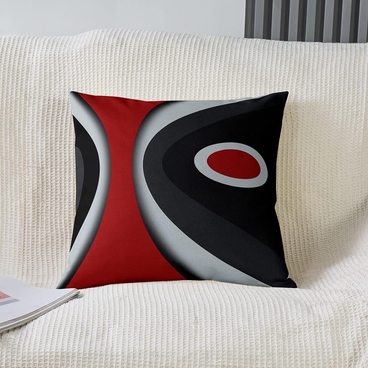 Modern Abstract Cushion Covers 50 x 50 cm Set of 2 Cushion Covers Red Stripes Grey Black White Cushion Cover for Living Room Bedroom Acrylic Bold Grey Sofa Cushion Couch Cushion for Sofa Couch