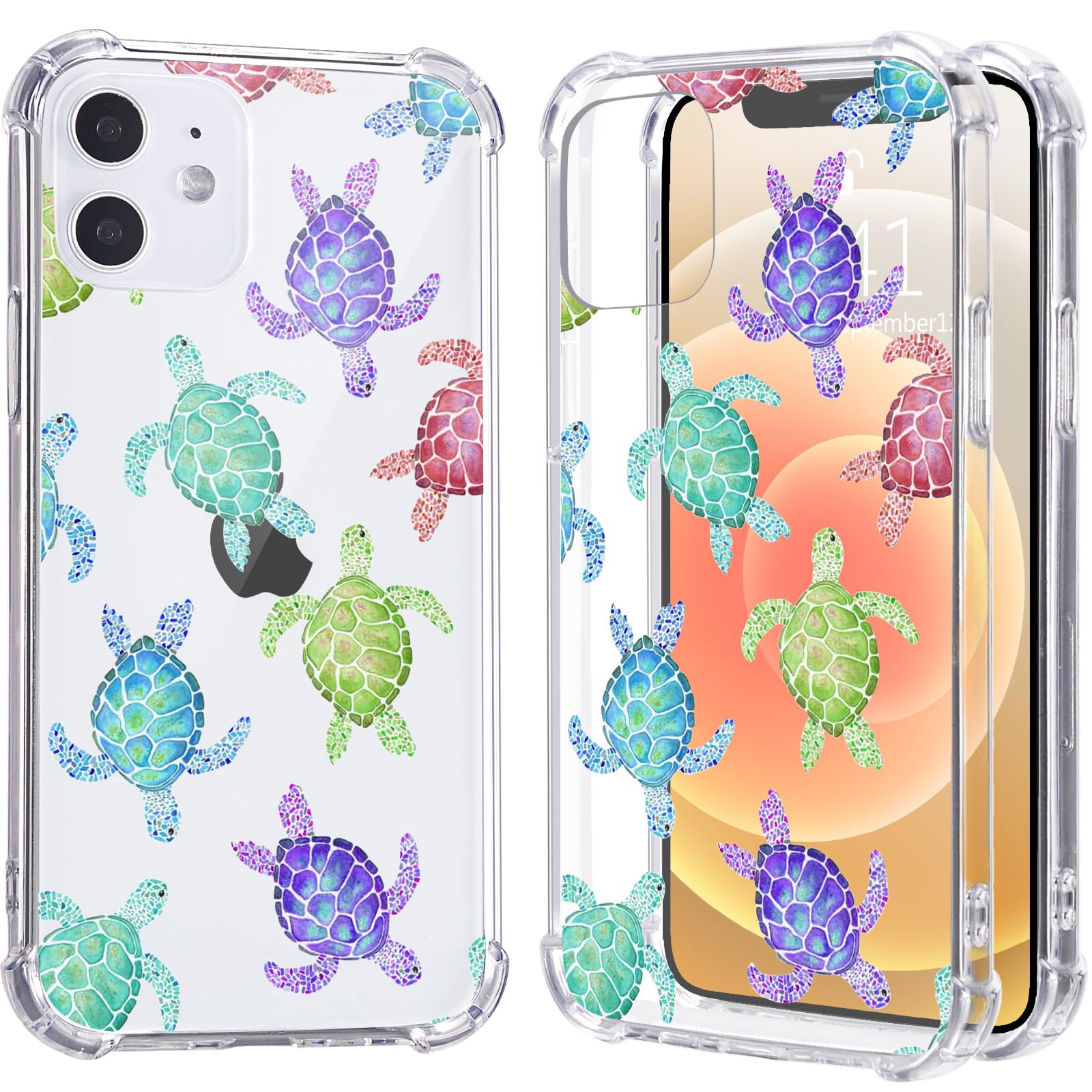 LuGeKe Sea Turtles Pattern Print Case for iPhone 14,Tortoise Clear Soft TPU Flexible Full-Body Airbag Shockproof Case Cover for Girls Women,