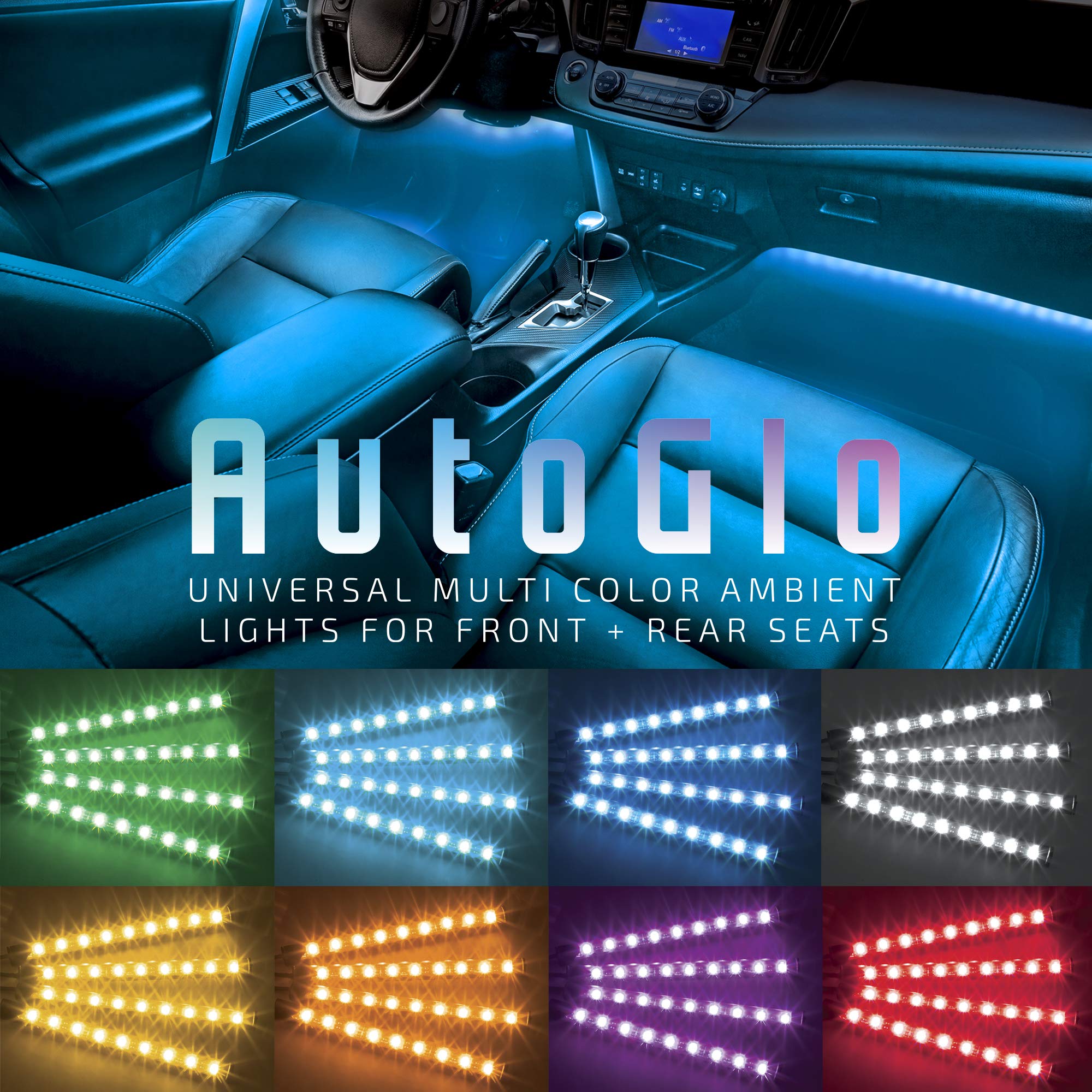 Amazon.com: Merkury Innovations AutoGlo, LED Car Interior Lights, Remote  Control, Adhesive Strip Lights, 12C Car Adapter, Multicolor (4 pcs), Lights  for TikTok