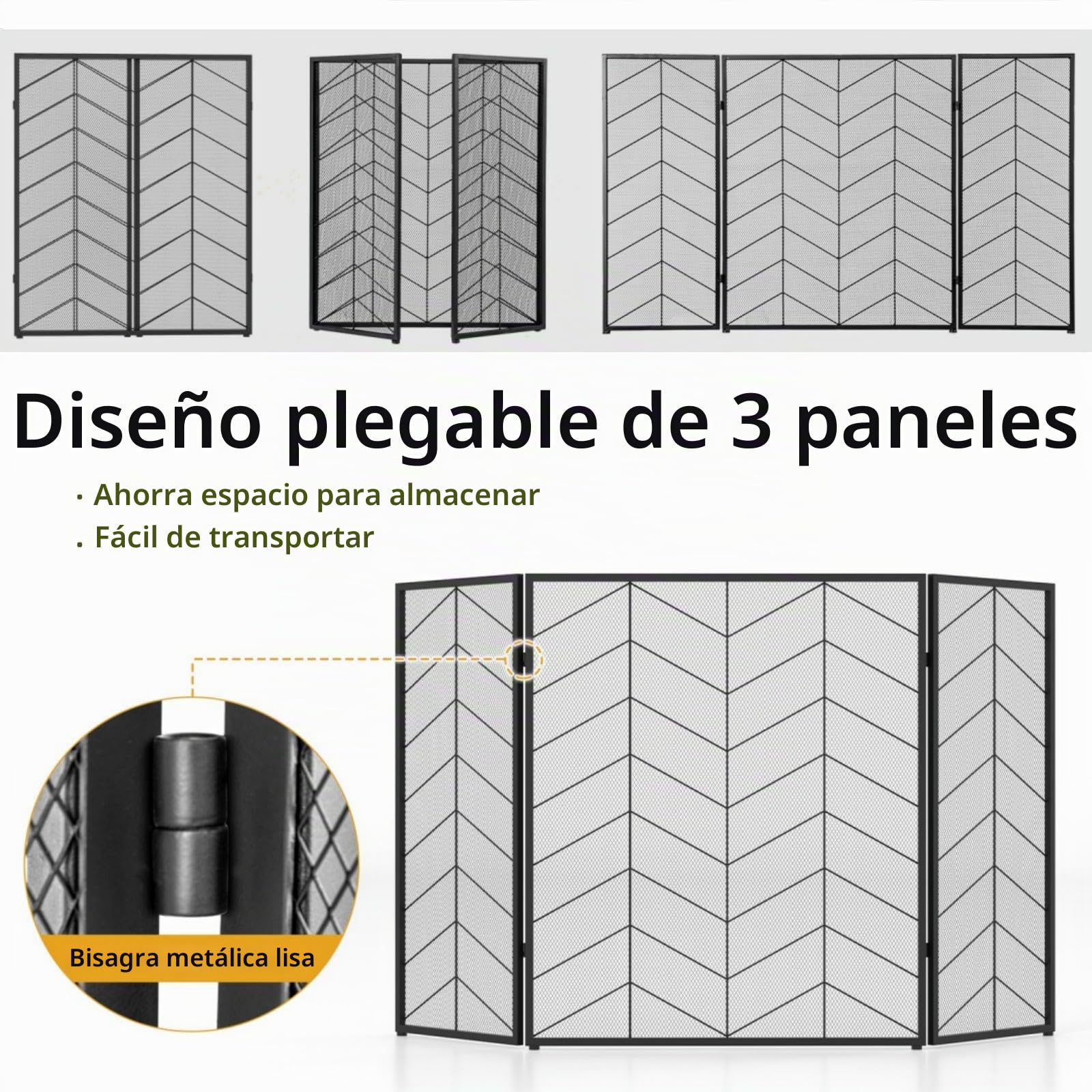 LIFEZEAL Pantalla Plegable para Chimenea, Pantalla para Chimenea de 3 Piezas 132 x 79cm, Cubierta antichispas para chimeneas Abiertas, Paneles para Chimenea de Hierro Forjado Macizo (Estilo 2)