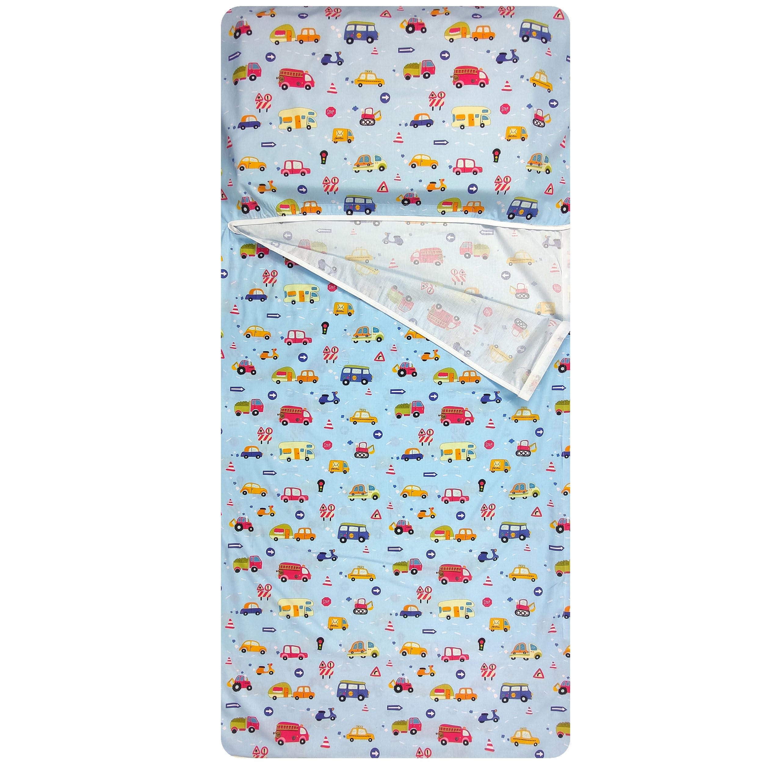 Sacco nanna Estivo personalizzato con nome ricamato per Bimbo e Bimba da 2 a 6 Anni - Tessuto 100% Cotone-Copertina Asilo-Macchinine