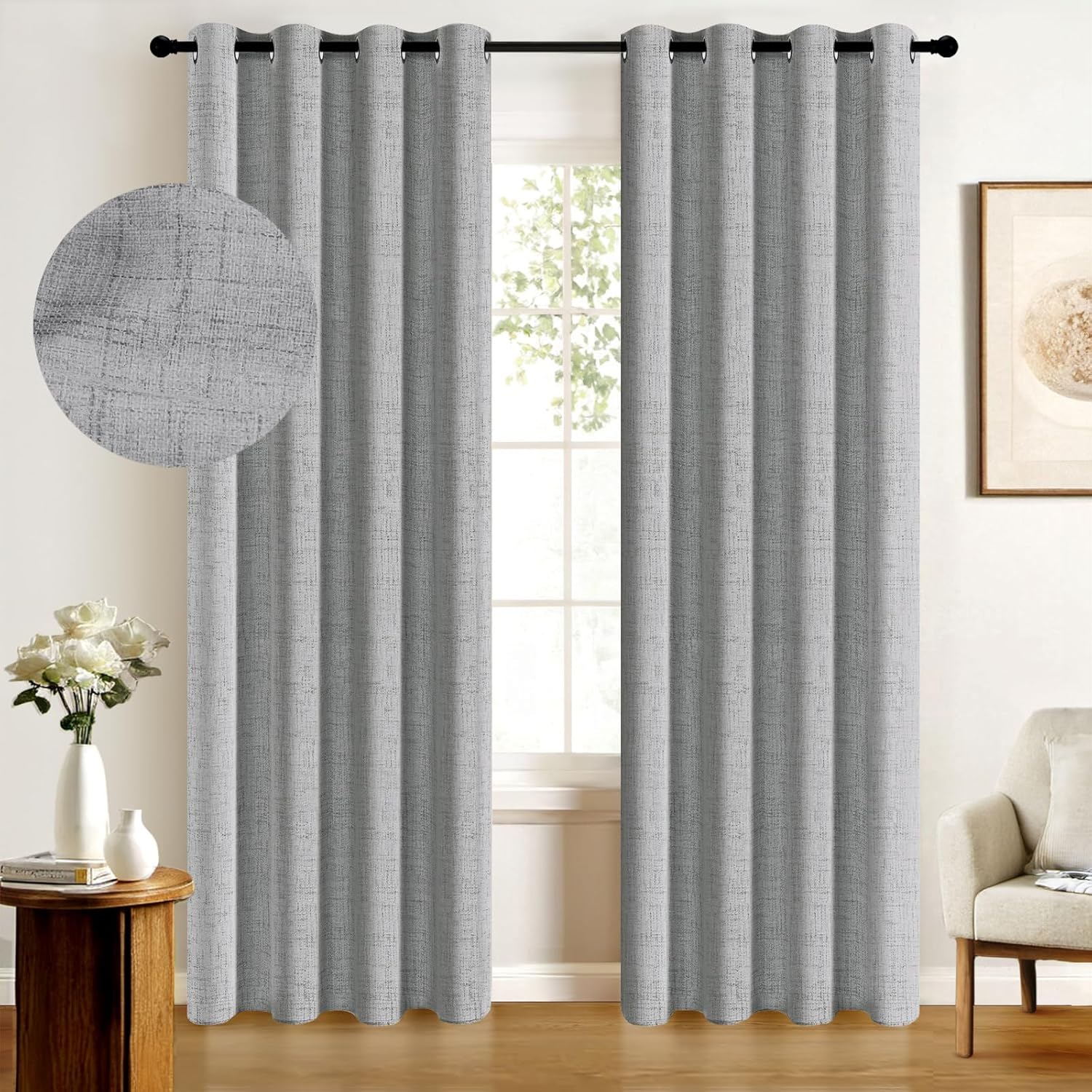 100% Blackout Curtains 88 Inches Long,Linen Blackout Curtains 88 Inch Length 2 Panels Set,Thermal Insulated Full Light Blackout Curtains for Bedroom/Living Room,50" W x 88" L 2 Panels,Dark Gray Dark Gray 50"W x 88"L (Pack of 2)