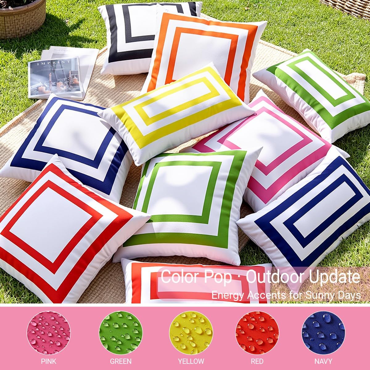 JOJOGOGO 12x20 Hot Pink Frame Outdoor Lumbar Pillow Covers Waterproof & Sunproof Set of 2, White and Pink Outdoor Decorative Lumbar Throw Pillows for Patio Furniture and Porch Decor(Without Inserts) - Image 5