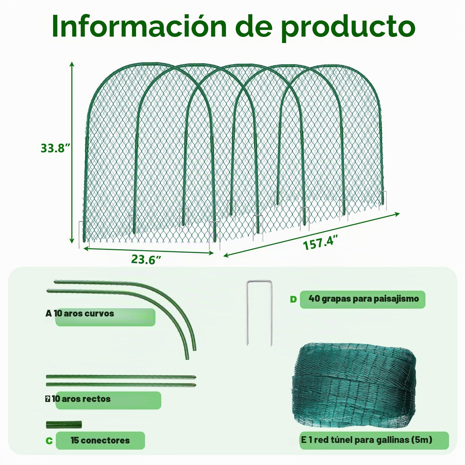 UNIFAMILY Túnel de Pollo, gallinero, 157 x 31 Pulgadas, túneles de Pollo para Patio Exterior, túnel de fácil instalación, Adecuado para Pollos, Patos, Conejos, Grandes, Color Verde