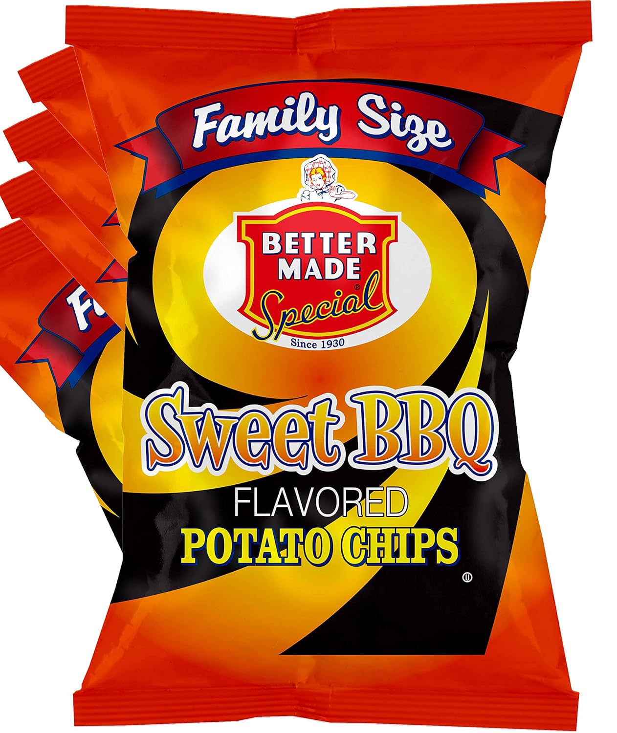 Better Made Sweet BBQ Potato Chips Four (4) Pack 8.5oz Family Size Bags Crispy