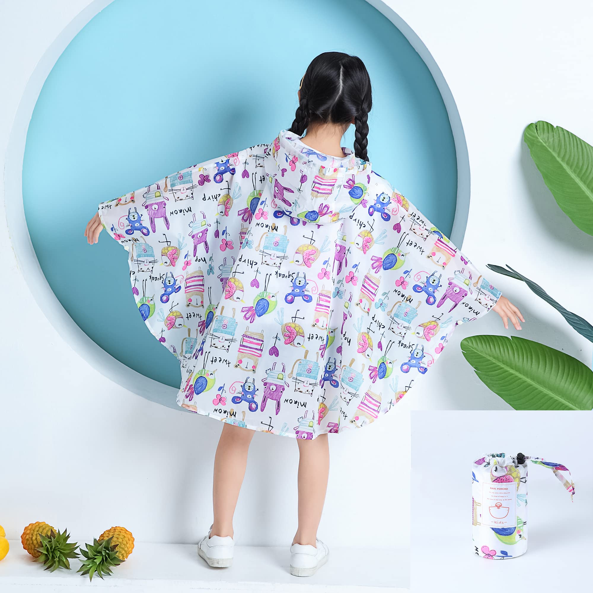 Bambini Impermeabile Giacca da Pioggia Poncho da Pioggia Bambina Incappucciato Riutilizzabile Cappotto di Pioggia Bello come Materiale e ha la Sua Sacca 1-12 anni