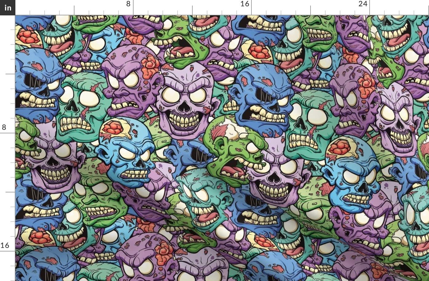 Spoonflower Fabric - Big Halloween Brains Zombie Head Heads Printed on Organic Cotton Sateen Fabric by The Yard - Sewing Quilting Apparel Home Decor
