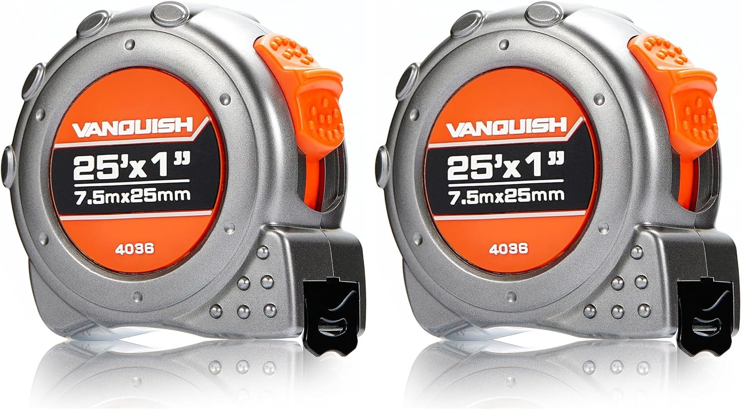 VANQUISH Heavy-Duty Tap Measure 25'/7.5m x 1"/25mm Easy Read Measuring Tape (4036) (Pack of 2)