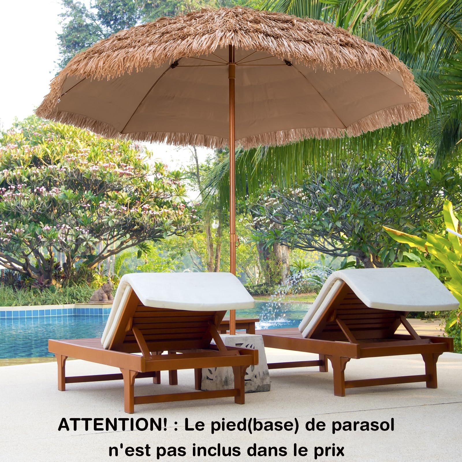 GOPLUS Parasol de Jardin Exterieur en Chaume PP, 2,4M Parasol Paille de Style Hawaïen Tropical avec Toit, 8 Baleines, 7 Couches, Anti-UV, pour Plage Patio Terrasse, Base Non Inclus