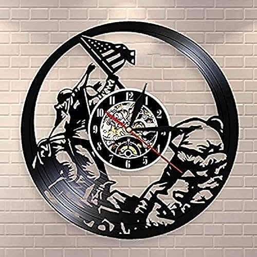 Marines Raising The Flag On Iwo Jima Wwll - Reloj de pared con diseño de bandera de los Estados Unidos Ww2 reloj de vinilo contemporáneo de soldados