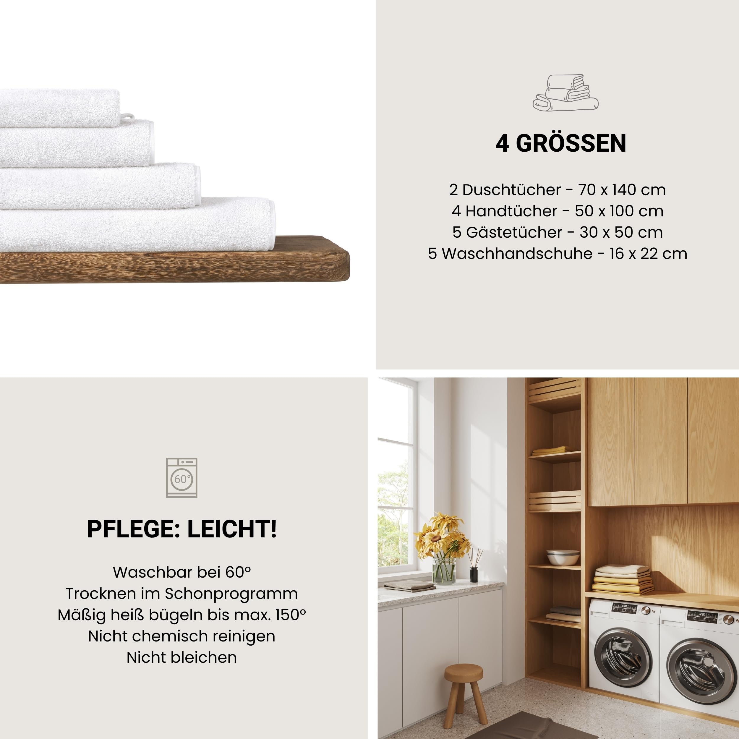 Schiesser Handtuch | 4er Set | 100% Baumwolle | Weiß | Hoch-Tief-Optik
