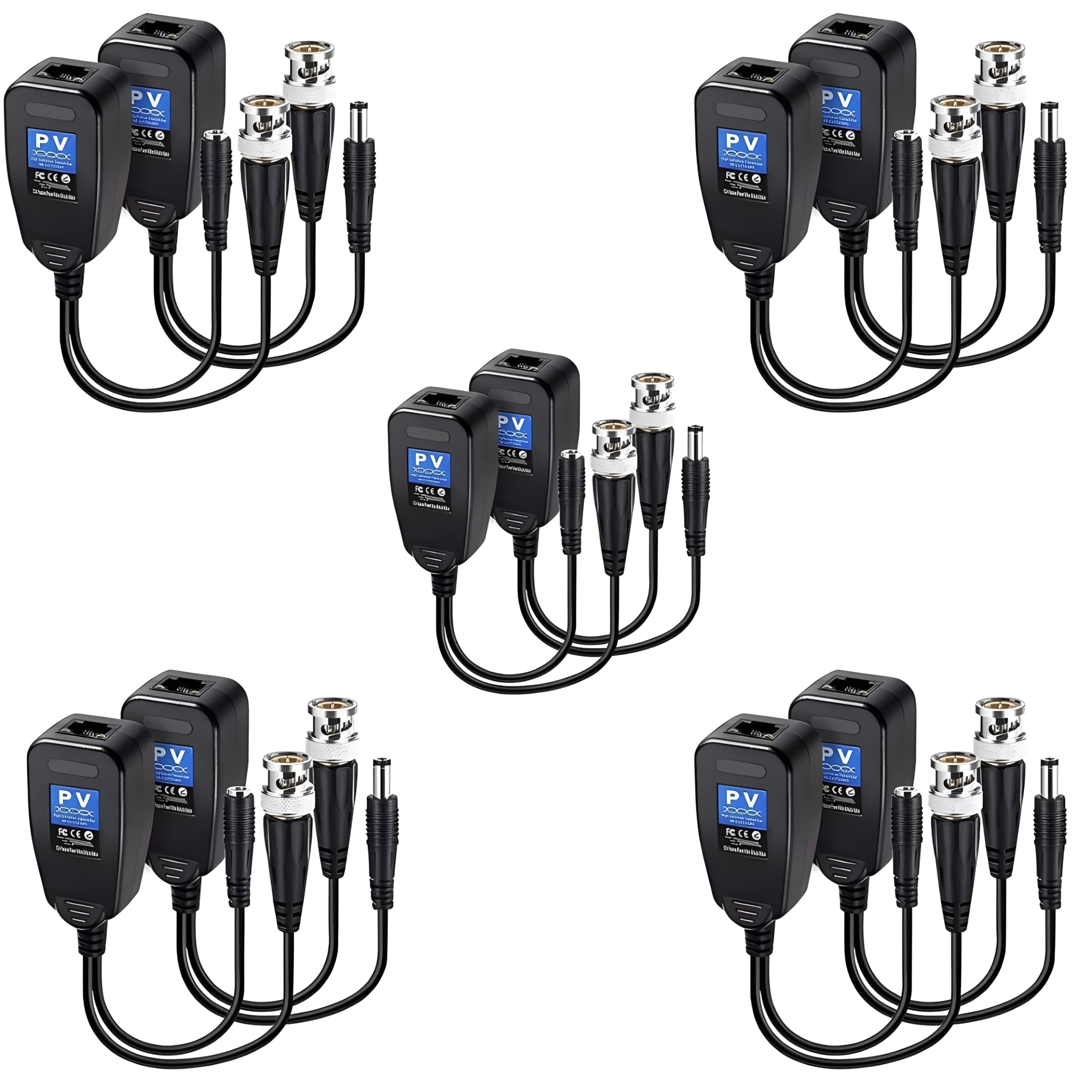 Video Balun | 8MP (Pack of 5), Passive BNC DC to RJ45 Network Transceiver Cat5/Cat6 Adapter AHD/TVI/CVI/CVBS for Full HD CCTV DVR Security Surveillance Camera System (Black, 5 Pair)-picture-28