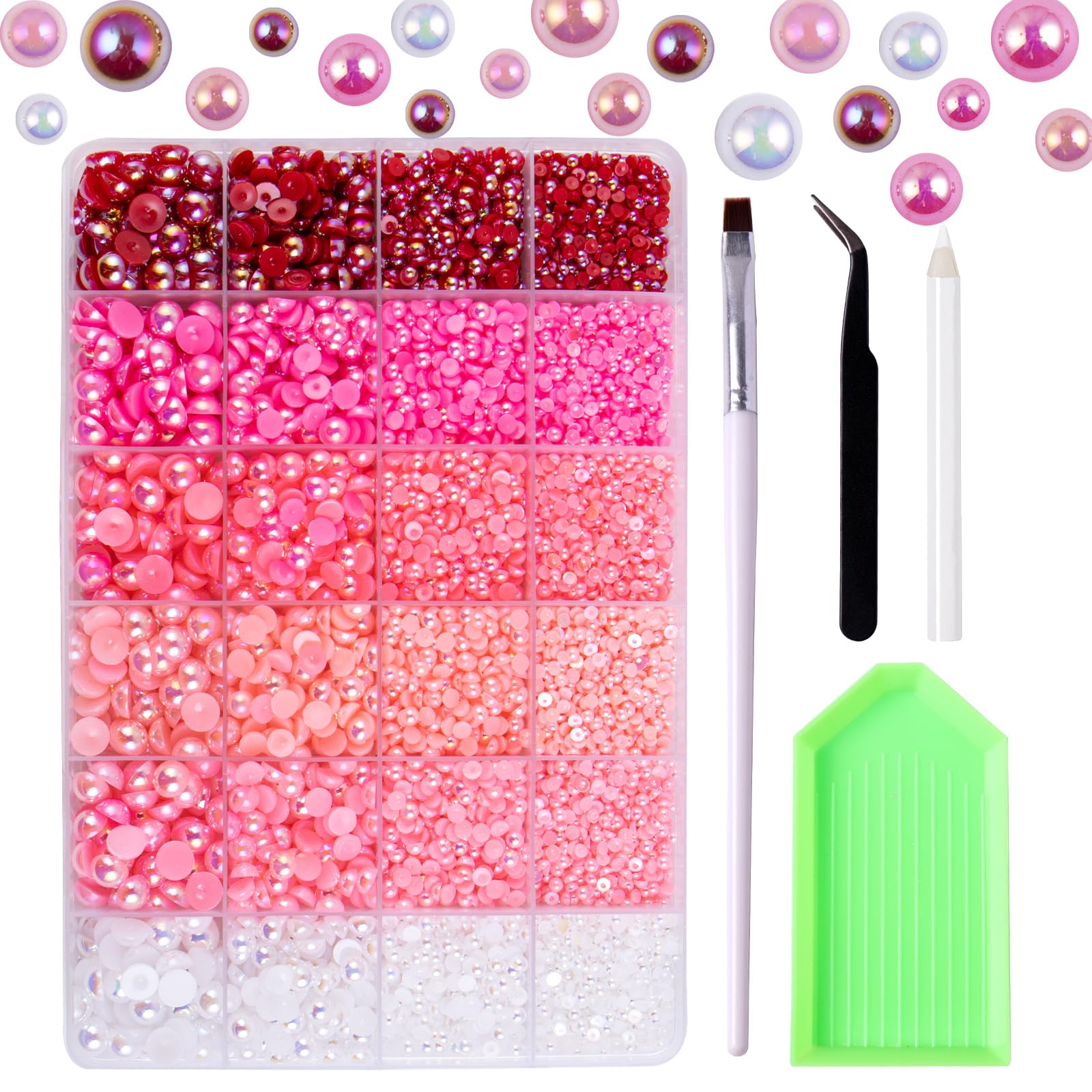 ISYINGTW 9960 Pink AB Pearls Rhinestones, Assorted Size 3/4/6/8mm Flatback Half Pearls for Crafts, Tumblers, Shoes, Nails, Face Art