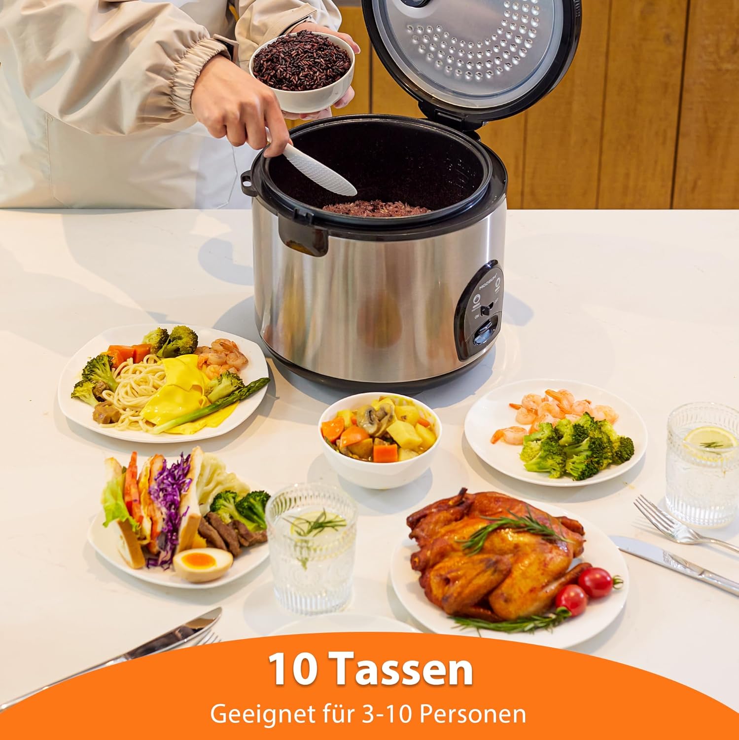 Rice Cooker Maker 5-Cup(Uncooked) with Steamer, Ceramic coating, BPA Free, Small capacity, Stainless Steel