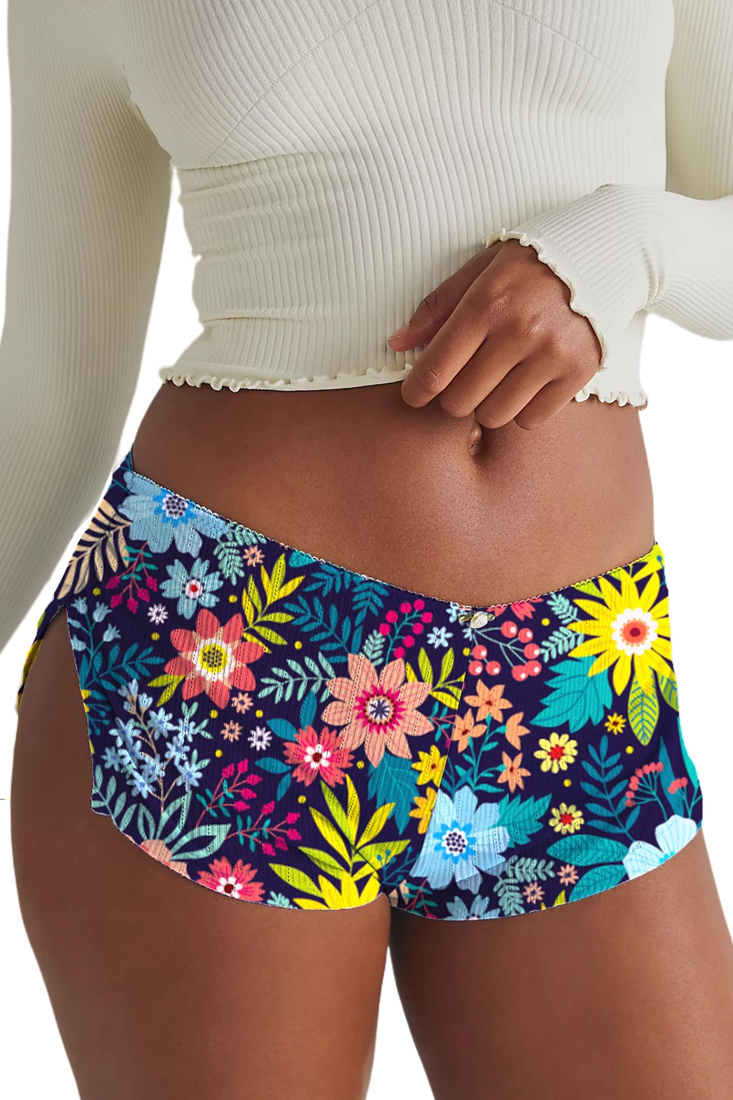FaroDor Cute Micro Pajamas Shorts for Women Low Rise Side Slit Ruched Lounge Shorts Pj Bottoms