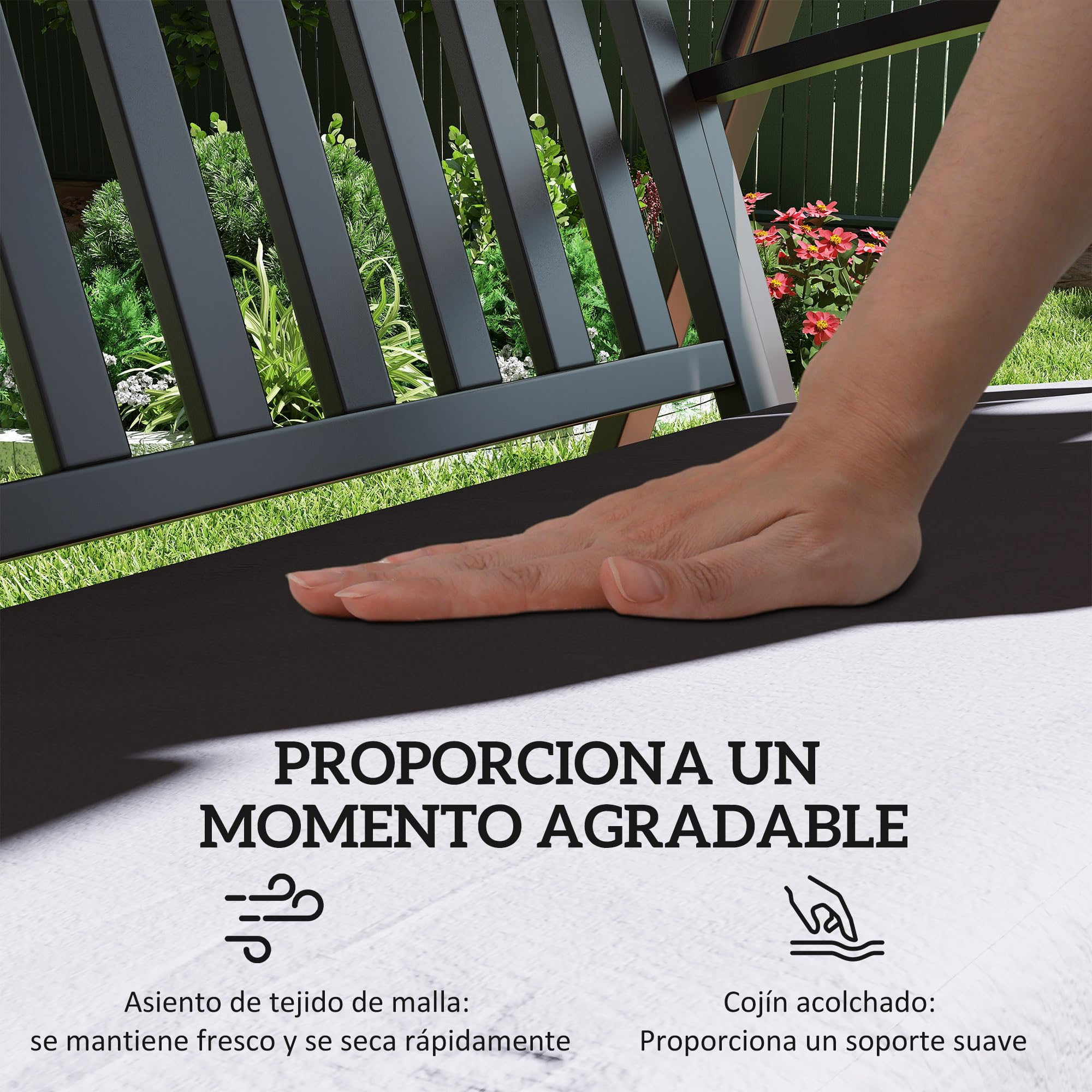 Outsunny Columpio de Jardín Exterior de 3 Plazas Balancín de Jardín Exterior con Toldo Ajustable Cojín y Estructura de Acero Carga 360 kg 205x133x181 cm Gris