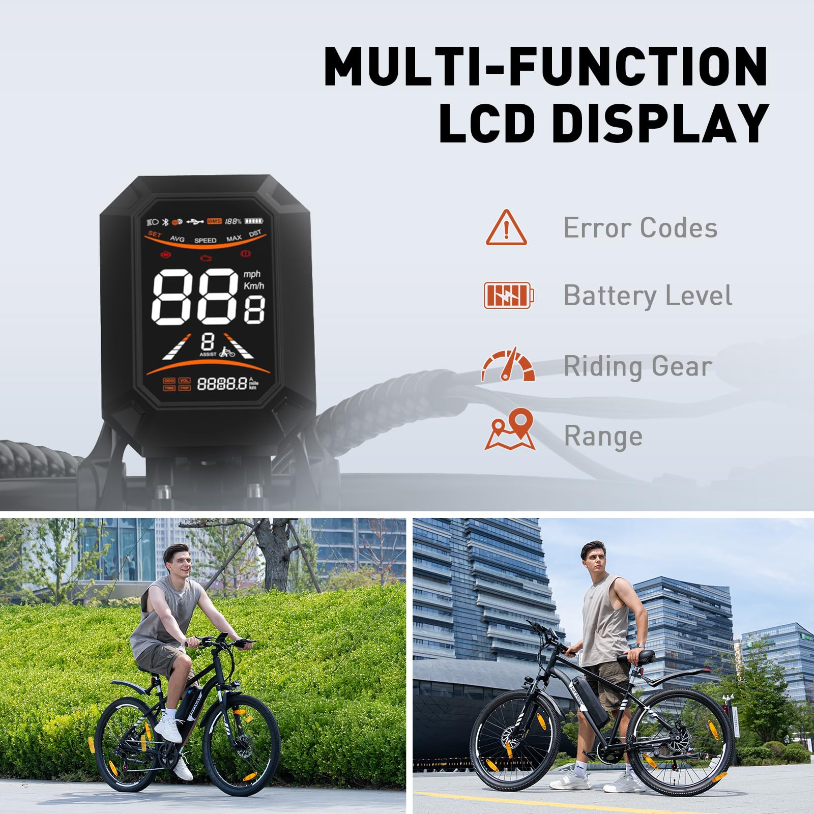 HITWAY Vélo Électrique, VTT Électrique 27,5"/26" Pneu avec Batterie au Lithium Amovible 36V13Ah/48V15,6AH,Autonomie 60-100km,Ville E-Bike avec 7 Vitesses, 250W Moteur pour Adulte