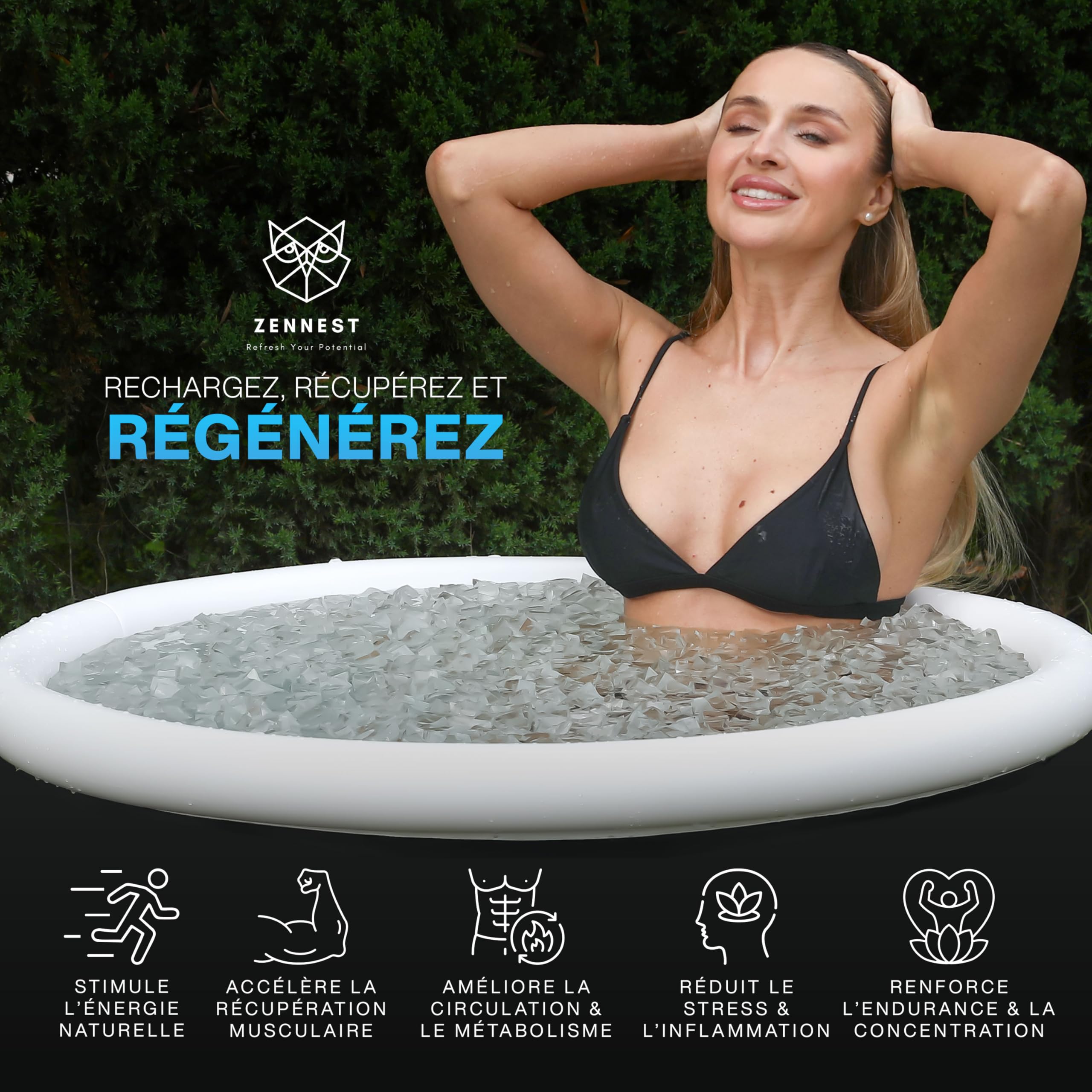 Ice Tub Rond-léger 75 cm — Baignoire froide extérieure gonflable et pliable, bain de glace pour cryothérapie – Design allemand avec isolation 6 couches et eBook inclus