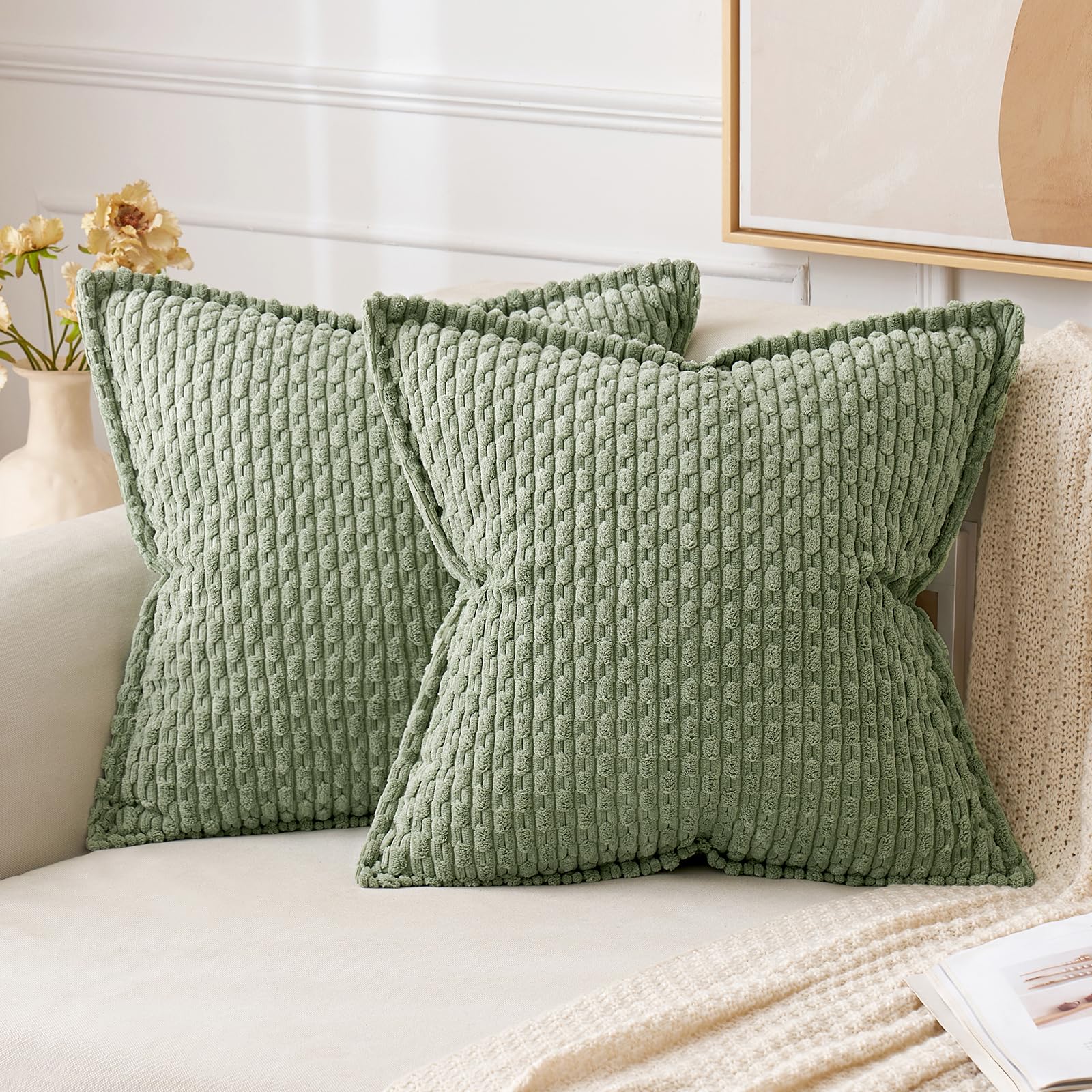 MIULEE Sage Green Throw Pillow Covers 18x18 Inch Pack of 2 Soft ...