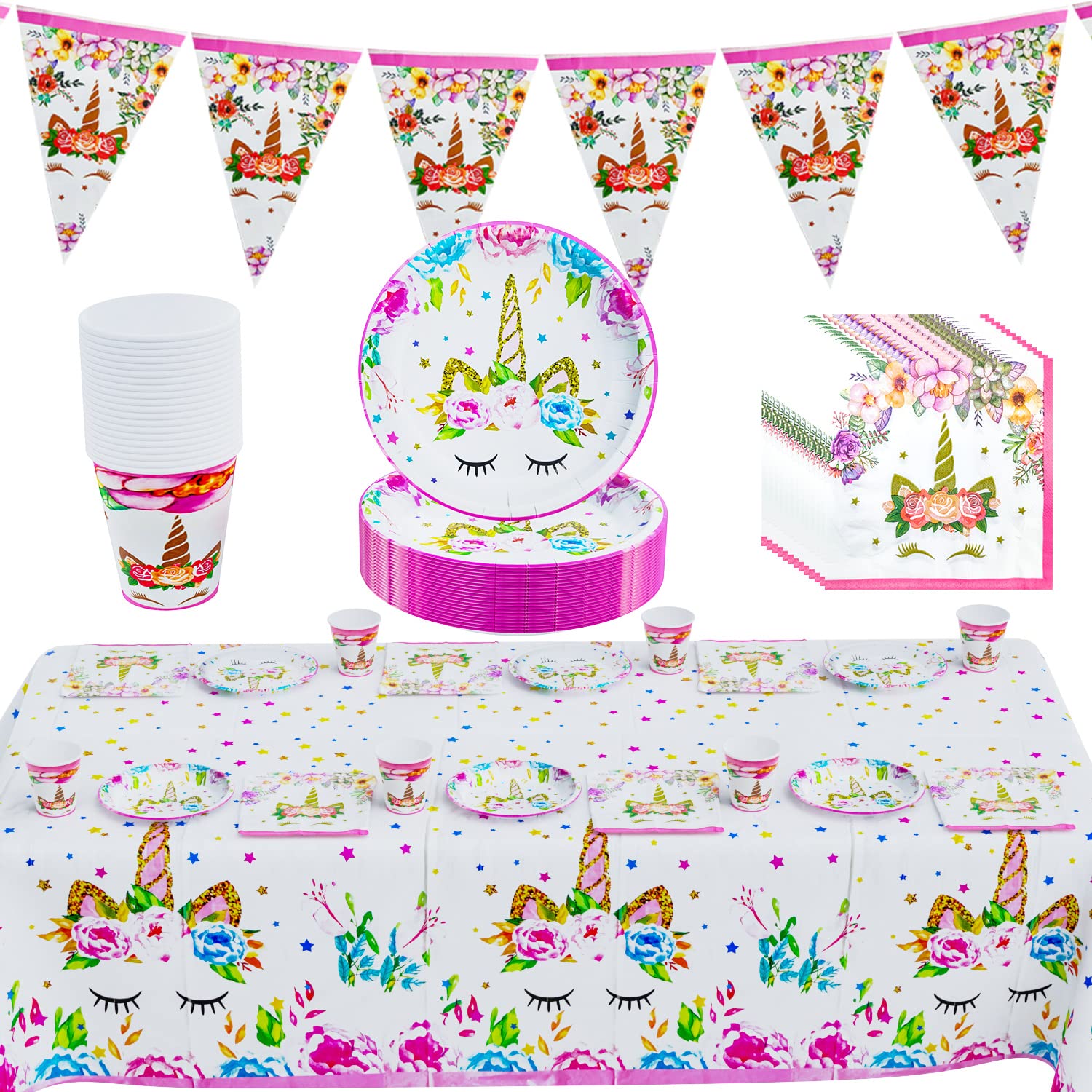 Vaisselle De Fête 62 Pièces - Assiettes, Gobelets, Serviettes, Nappe Et Drapeaux Pour Anniversaire Ou événement Jusqu'à 20 Personnes