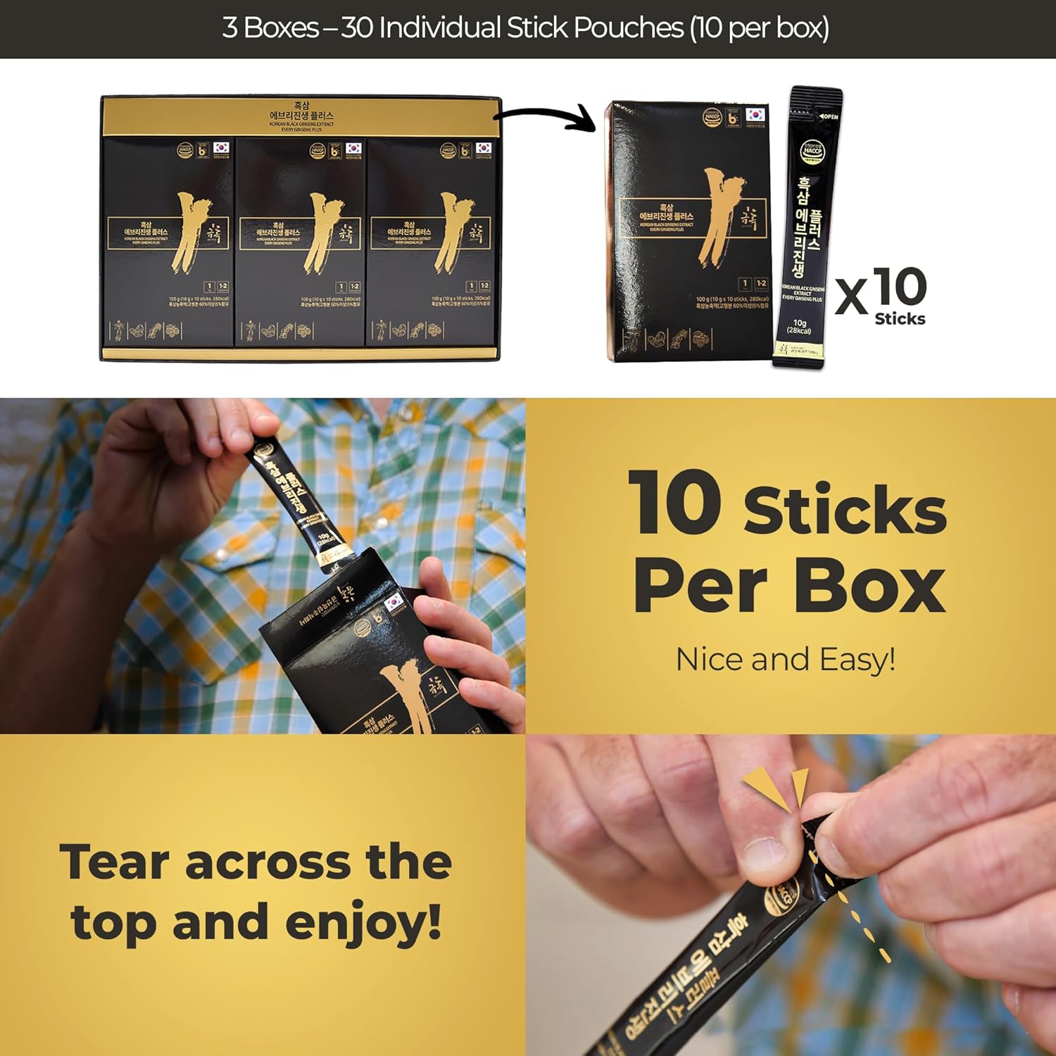 GeumHeuk Korean Black Ginseng Extract Every Ginseng Plus. 10g X 30 Stick Pouches. Immune Support, Energy Booster, Fatigue Recovery, Mental Performance. Patented Method. - Image 7