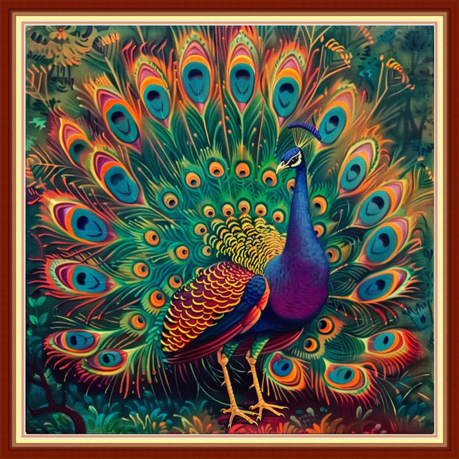 Joyhoor Stamped Cross Stitch Kits for Beginners Needlepoint Kits for Adults Embroidery Kits 11CT Counted Cross Stitch Kits Printed Embroidery Pattern-Colorful Peacock 18x18 inchs