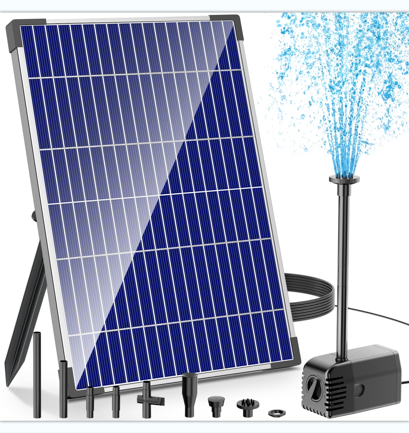 Biling Bomba solar para estanque, 12 W, 605 L/H, potencia de extracción, fuente solar con manguera de arroyo de 1,5 m, juego de agua, 5 m, longitud del cable, bombas solares para estanque, jardín,