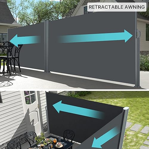 Miniatura 5 de Toldo lateral retráctil de 236 x 71 pulgadas, de aluminio, divisor de privacidad para exteriores, resistente al agua y a los rayos UV, pantalla