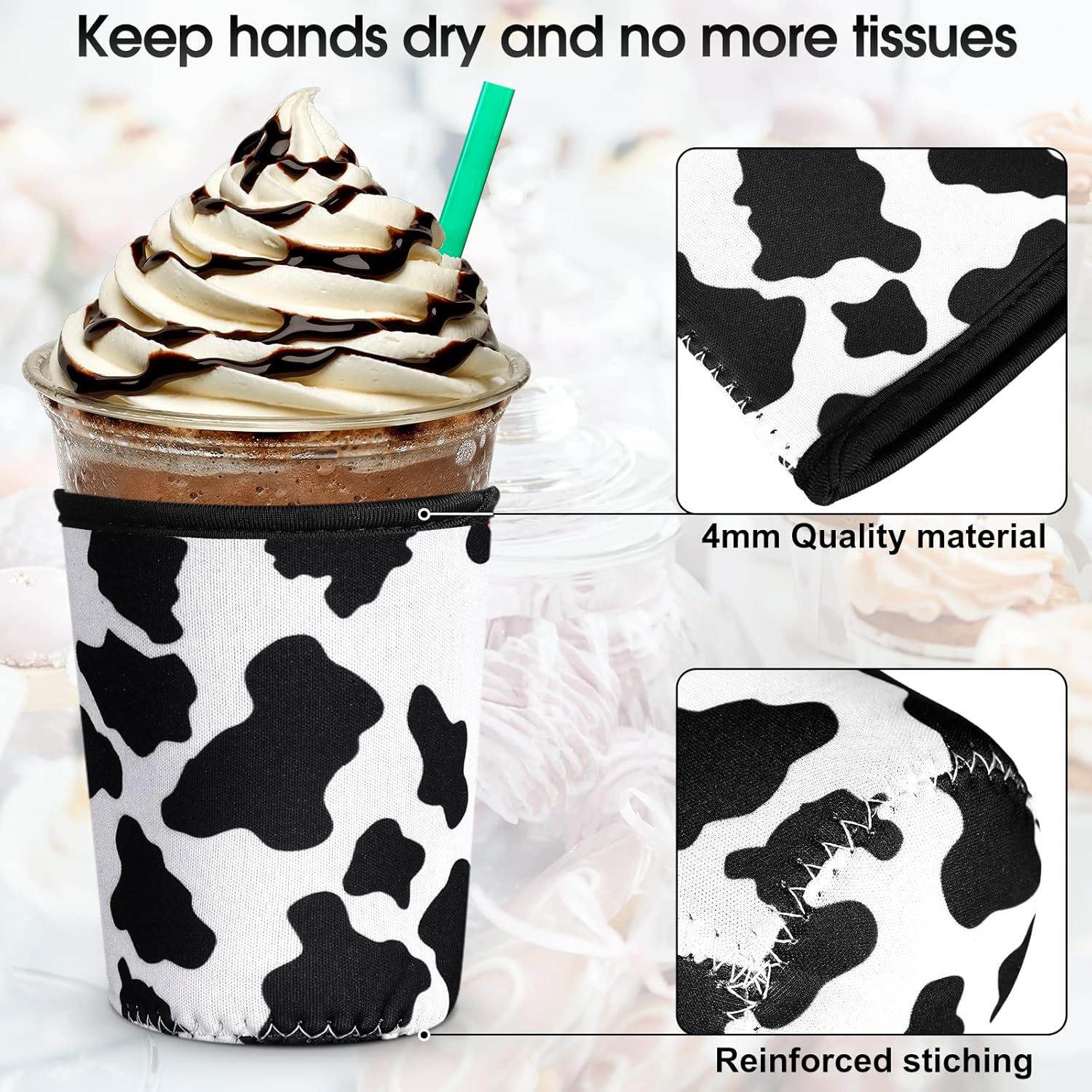 Irenare 20 Pcs Reusable Iced Coffee Sleeve Neoprene Insulator Cup Sleeve for Cold Beverages Cups Neoprene Holder for Cold and Hot Drinks Fits Coffee Cups(22-24oz,Colorful)