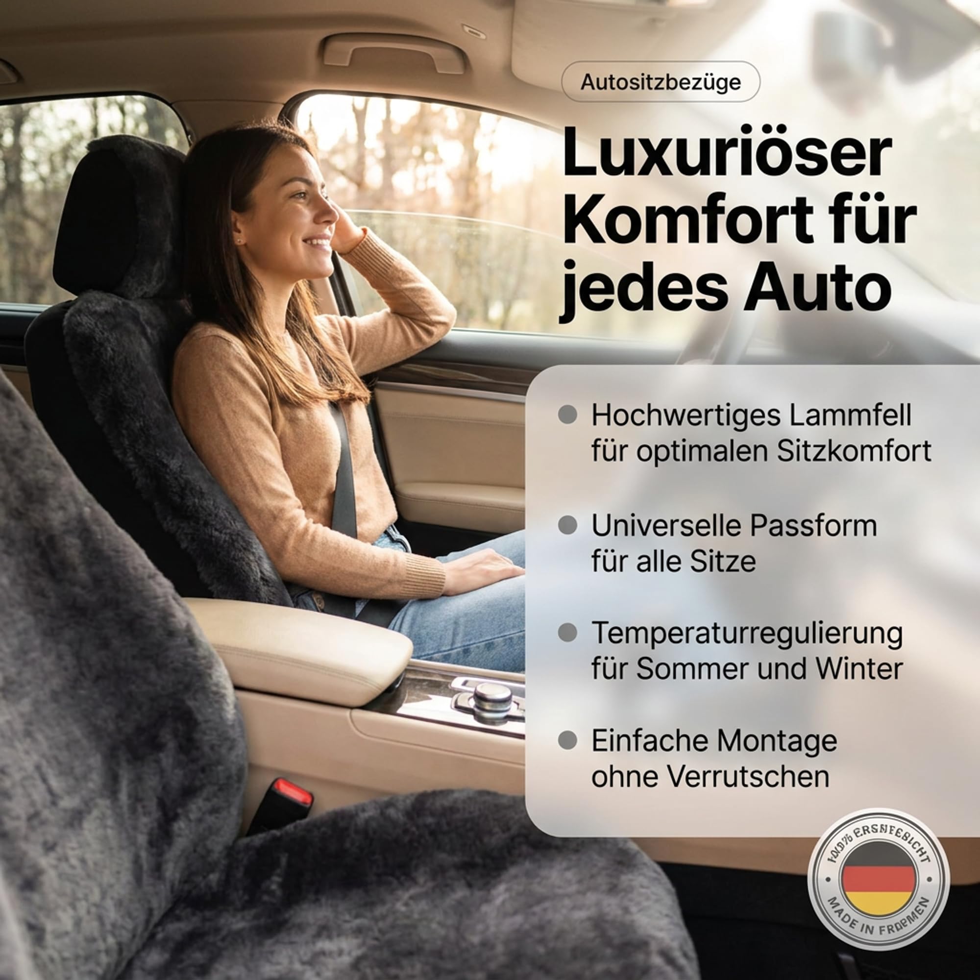 Felle Autositzbezug/Autofell Premium aus hochwertigem Lammfell – 2 Stück – Universelle Passform – Geeignet für alle Jahreszeiten – Einfache Montage – Lange Haltbarkeit (Schiefer)