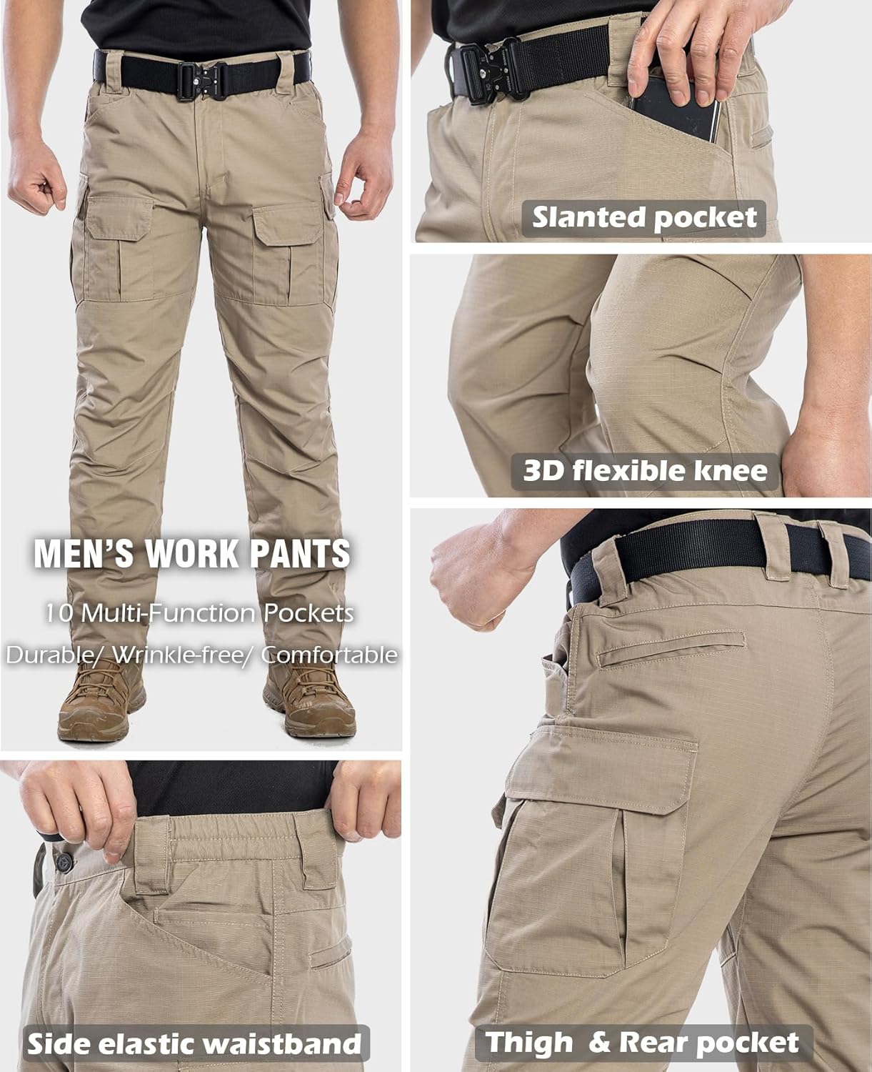 NAVEKULL Men's Outdoor Tactical Pants Rip Stop Lightweight Waterproof Military Combat Cargo Work Hiking Pants - Image 5