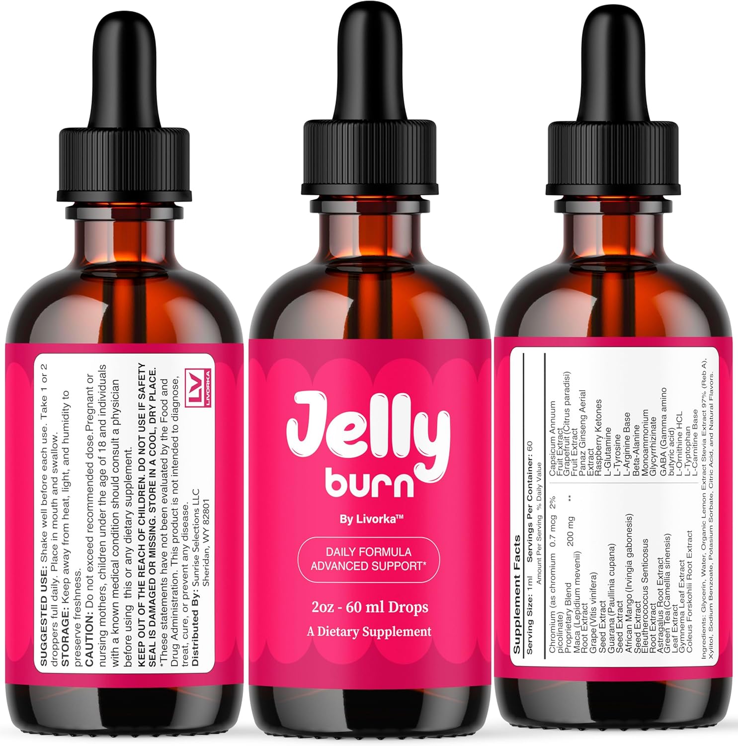 (5 Pack) Jelly Burn Drops - Official JellyBurn Advanced Liquid Supplement Drop Premium Formula - Maximum Strength, All Natural Vitamins Support for Overall Health & Wellness, 5 Bottles for 5 Months