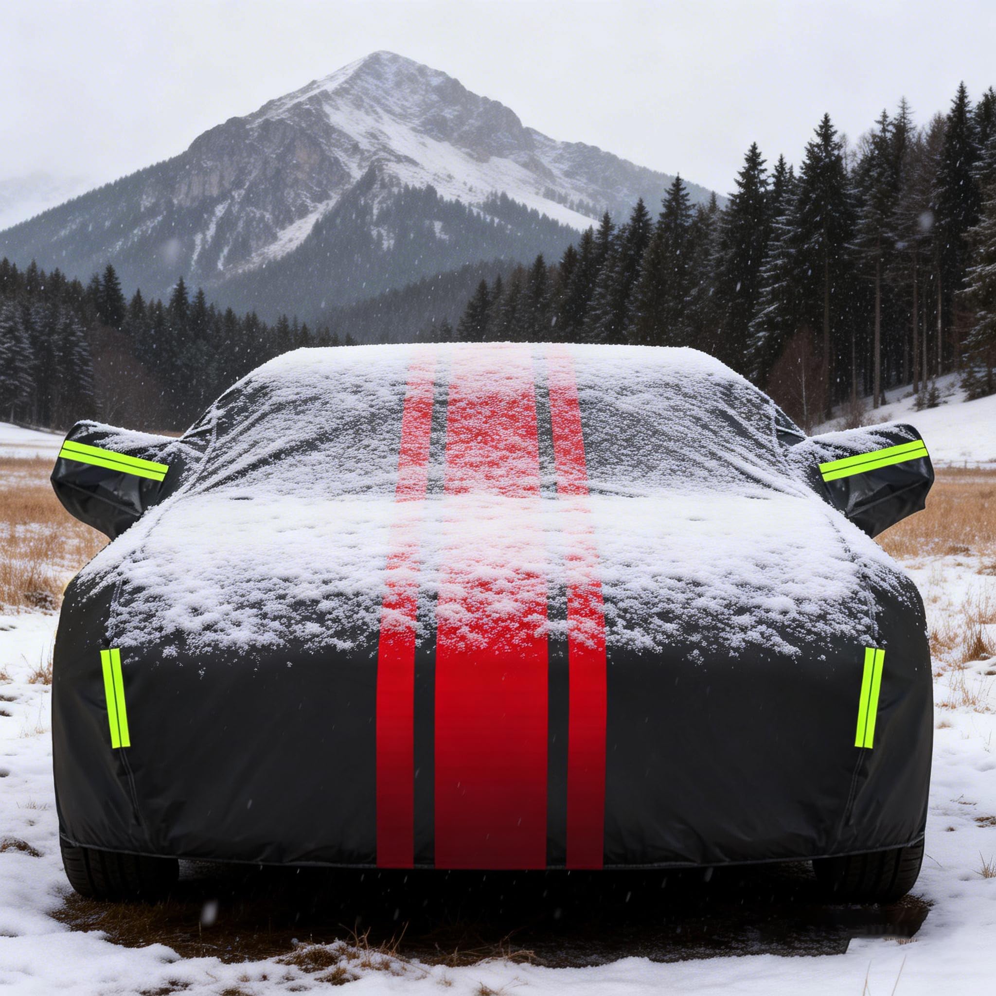 Auto Abdeckplane Winter für Tesla Model Y Juniper (2025) 210 Oxford-Tuch Wasserdicht und Atmungsaktiv,Sonne Regen Schnee Schutz,Winddichte Kordel,Schwarz und Rot